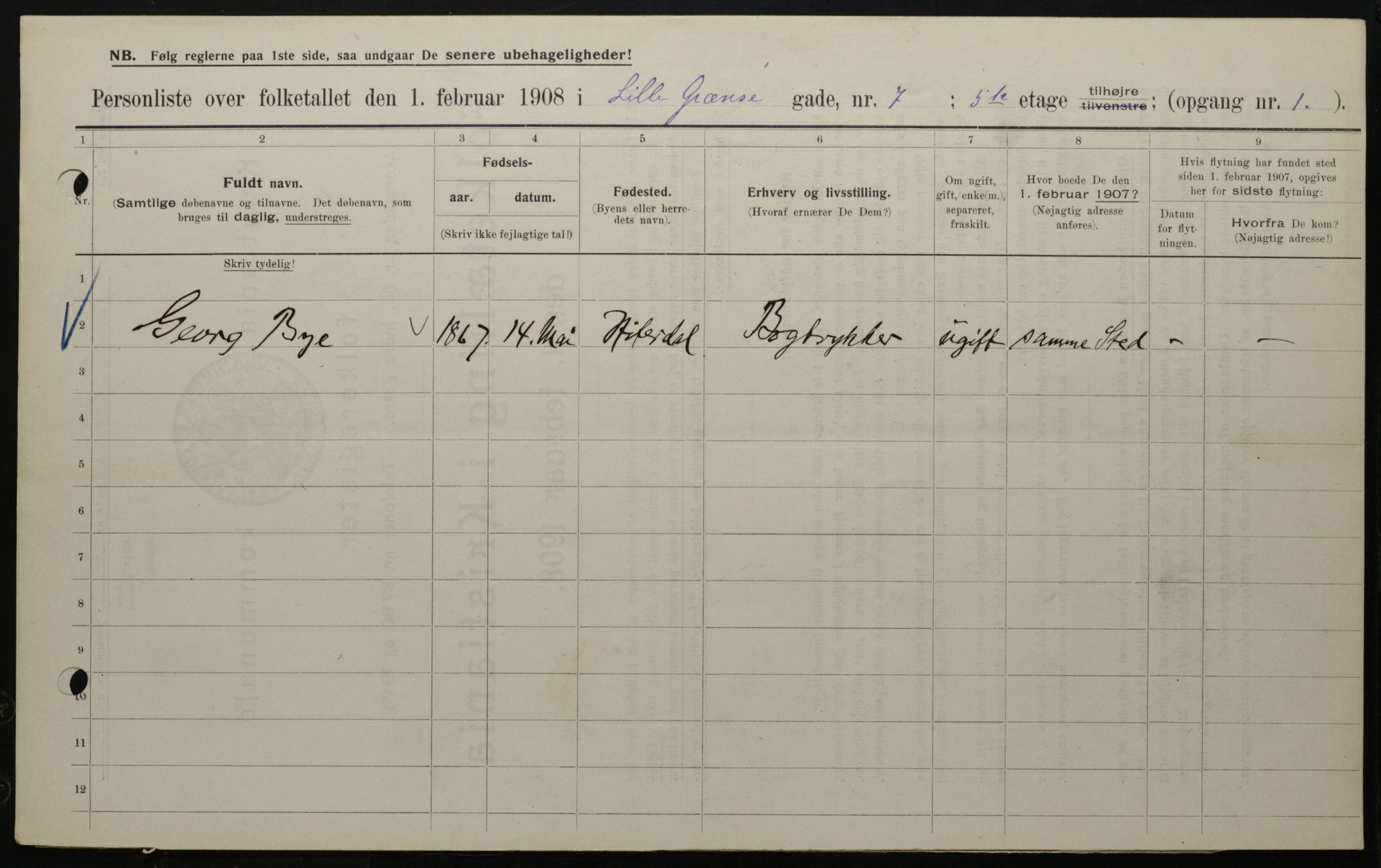 OBA, Municipal Census 1908 for Kristiania, 1908, p. 51657