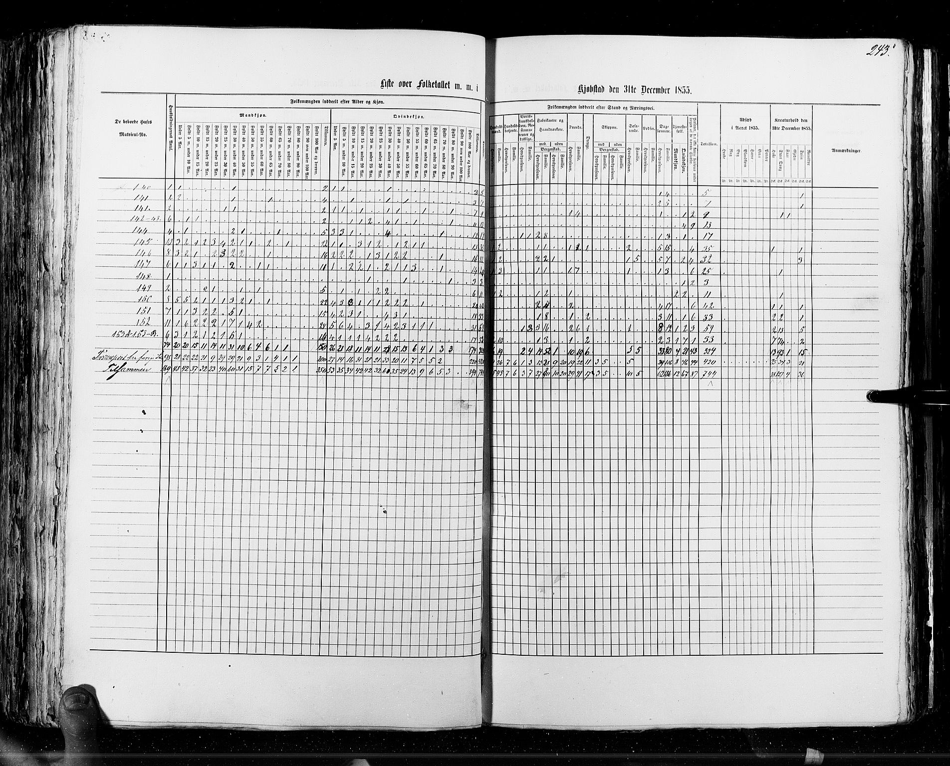 RA, Census 1855, vol. 7: Fredrikshald-Kragerø, 1855, p. 243