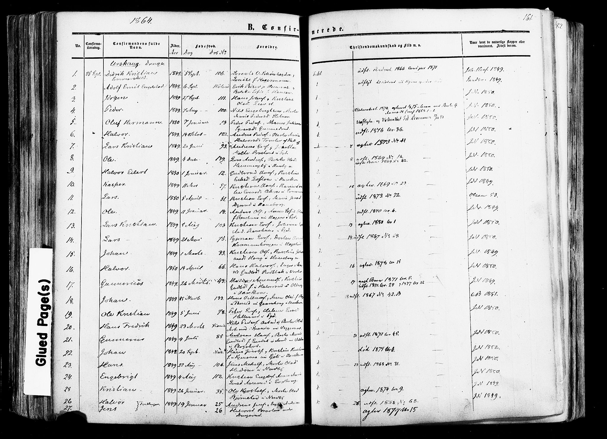 Aurskog prestekontor Kirkebøker, SAO/A-10304a/F/Fa/L0007: Parish register (official) no. I 7, 1854-1877, p. 161