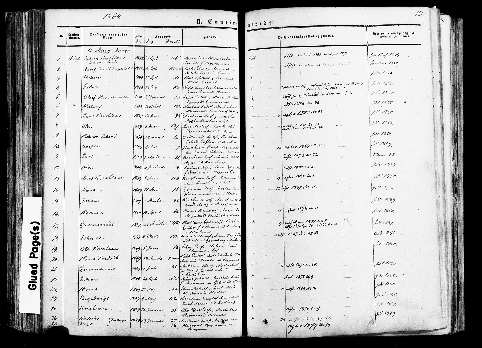 Aurskog prestekontor Kirkebøker, AV/SAO-A-10304a/F/Fa/L0007: Parish register (official) no. I 7, 1854-1877, p. 161