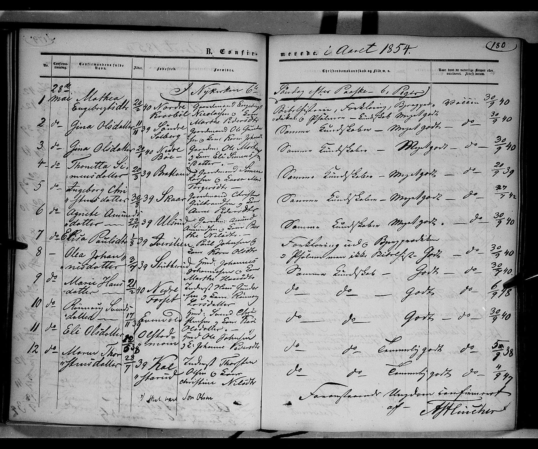 Gausdal prestekontor, SAH/PREST-090/H/Ha/Haa/L0008: Parish register (official) no. 8, 1850-1861, p. 180