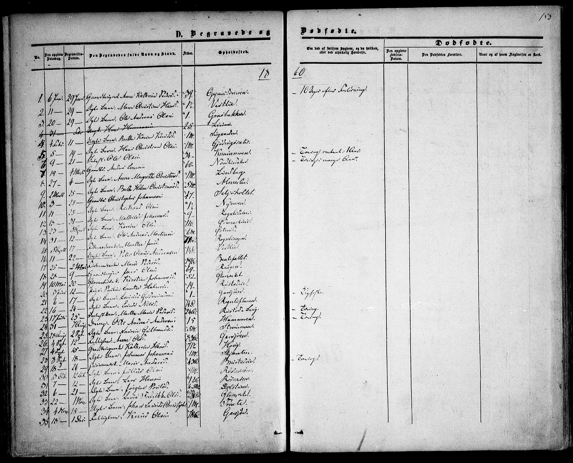 Hurdal prestekontor Kirkebøker, SAO/A-10889/F/Fa/L0006: Parish register (official) no. I 6, 1860-1877, p. 153