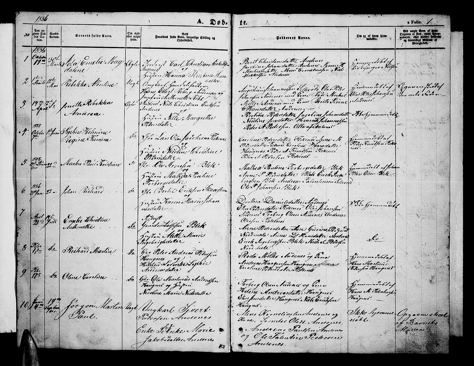 Ministerialprotokoller, klokkerbøker og fødselsregistre - Nordland, SAT/A-1459/899/L1447: Parish register (copy) no. 899C02, 1855-1886, p. 1