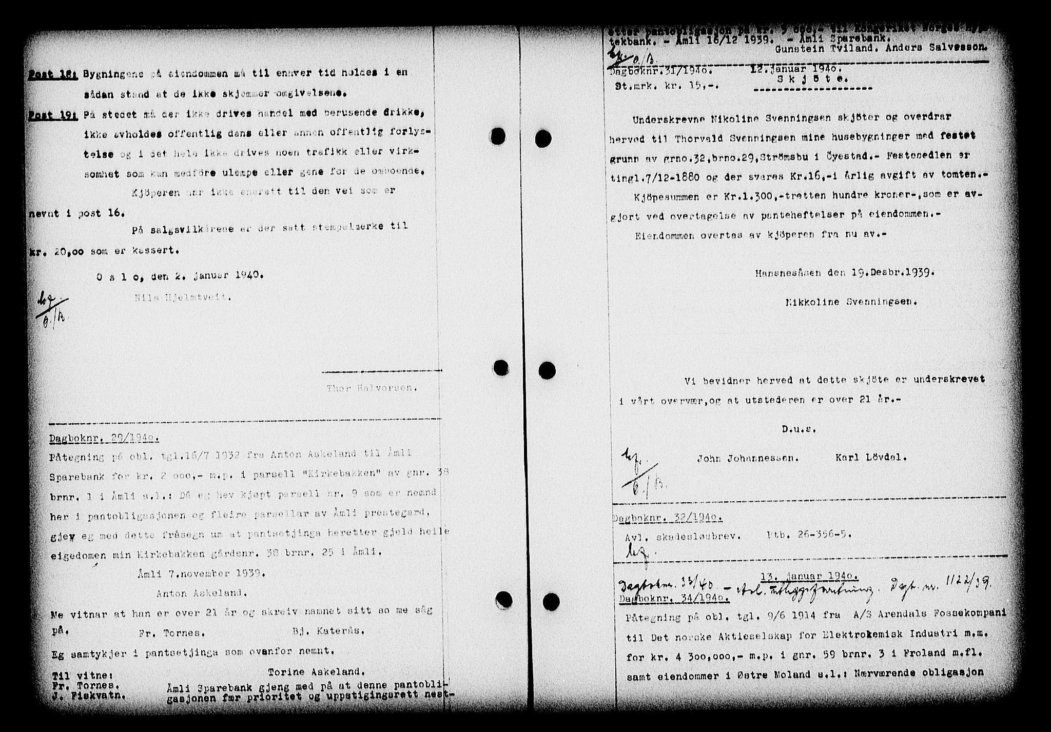 Nedenes sorenskriveri, SAK/1221-0006/G/Gb/Gba/L0047: Mortgage book no. A-I, 1939-1940, Diary no: : 29/1940