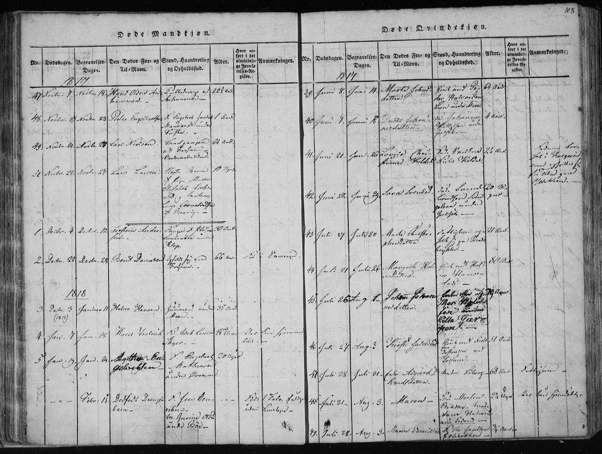 Gjerpen kirkebøker, SAKO/A-265/F/Fa/L0004: Parish register (official) no. I 4, 1814-1823, p. 108