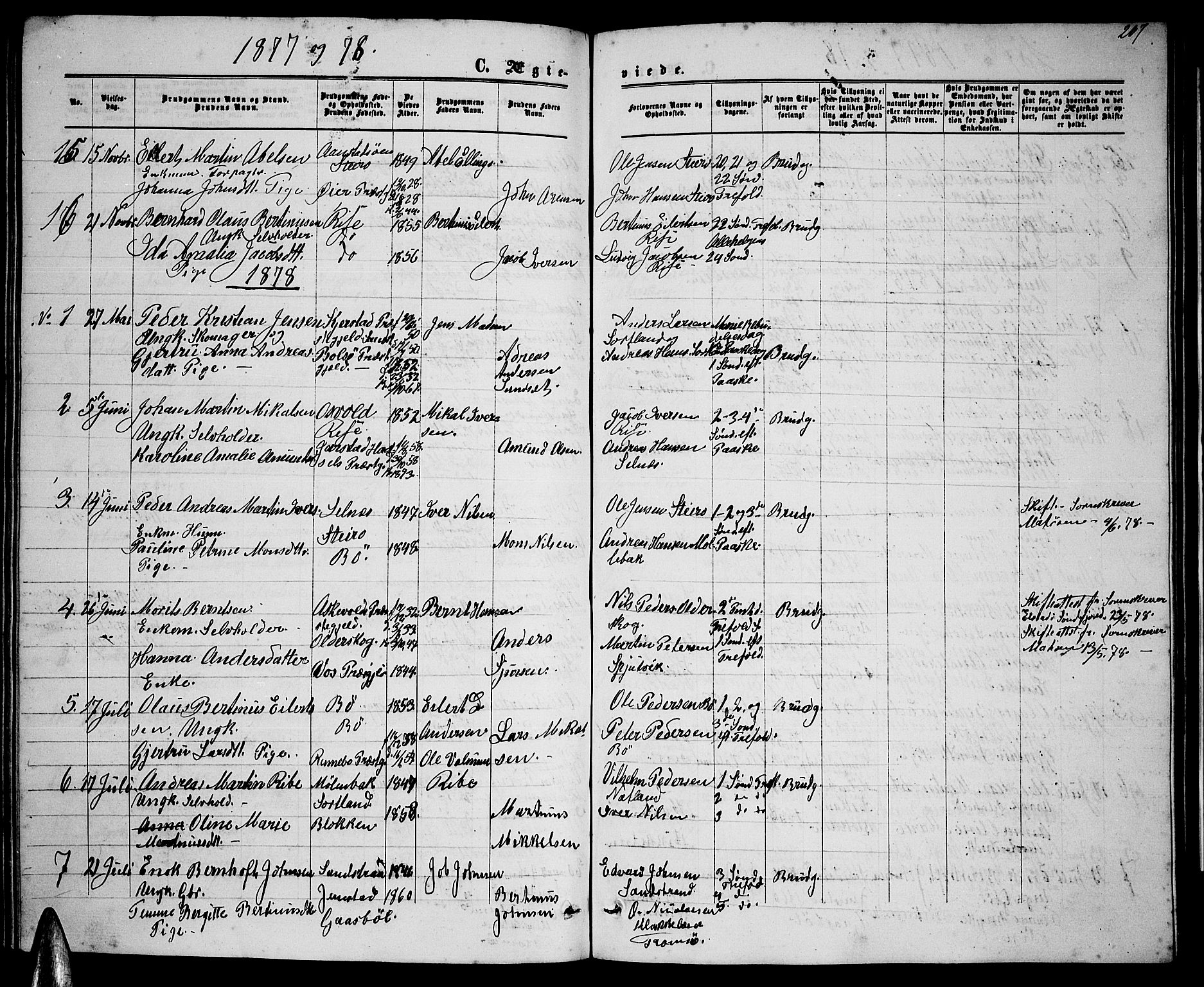 Ministerialprotokoller, klokkerbøker og fødselsregistre - Nordland, SAT/A-1459/895/L1381: Parish register (copy) no. 895C03, 1864-1885, p. 207