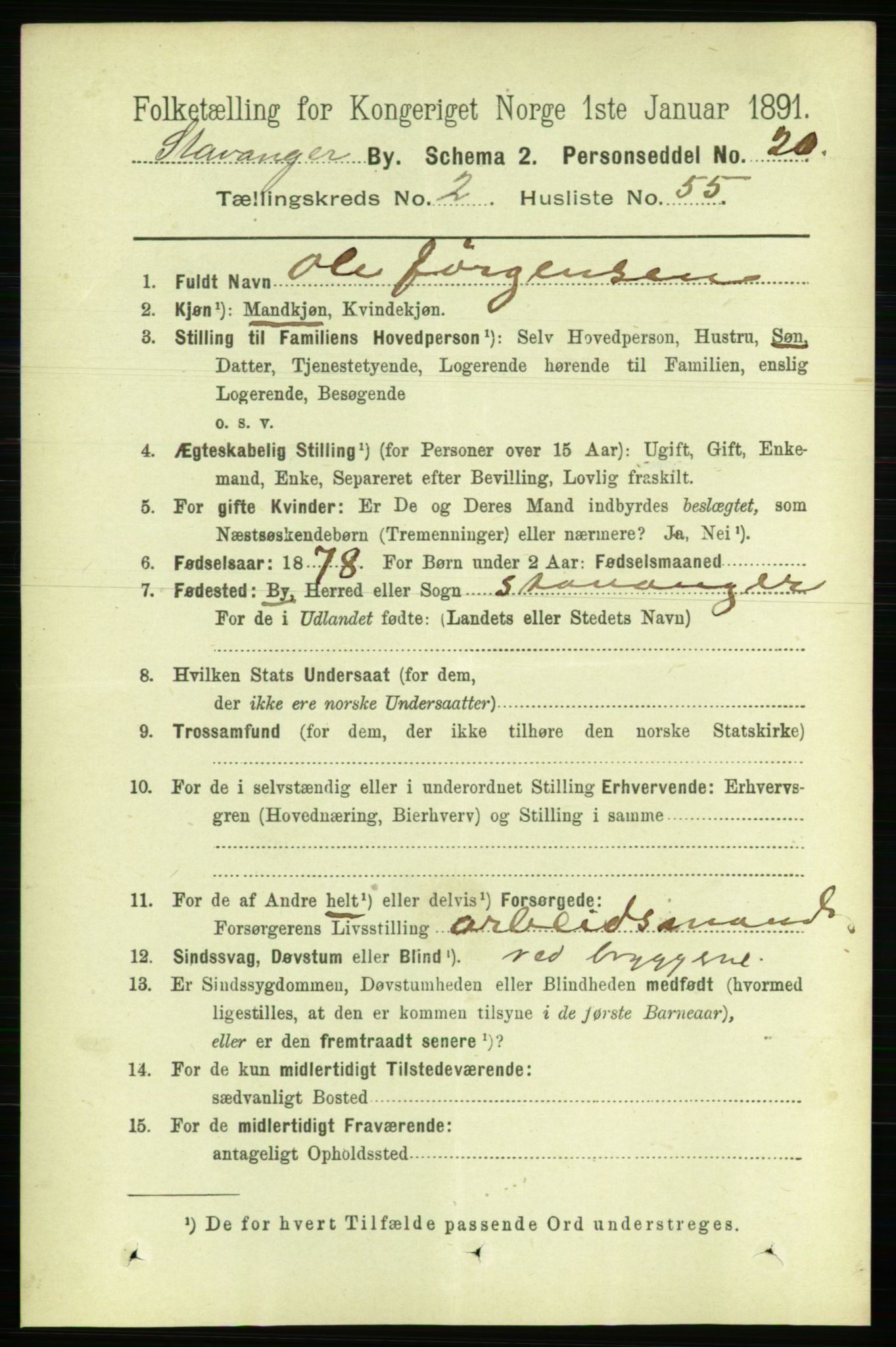 RA, 1891 census for 1103 Stavanger, 1891, p. 6395