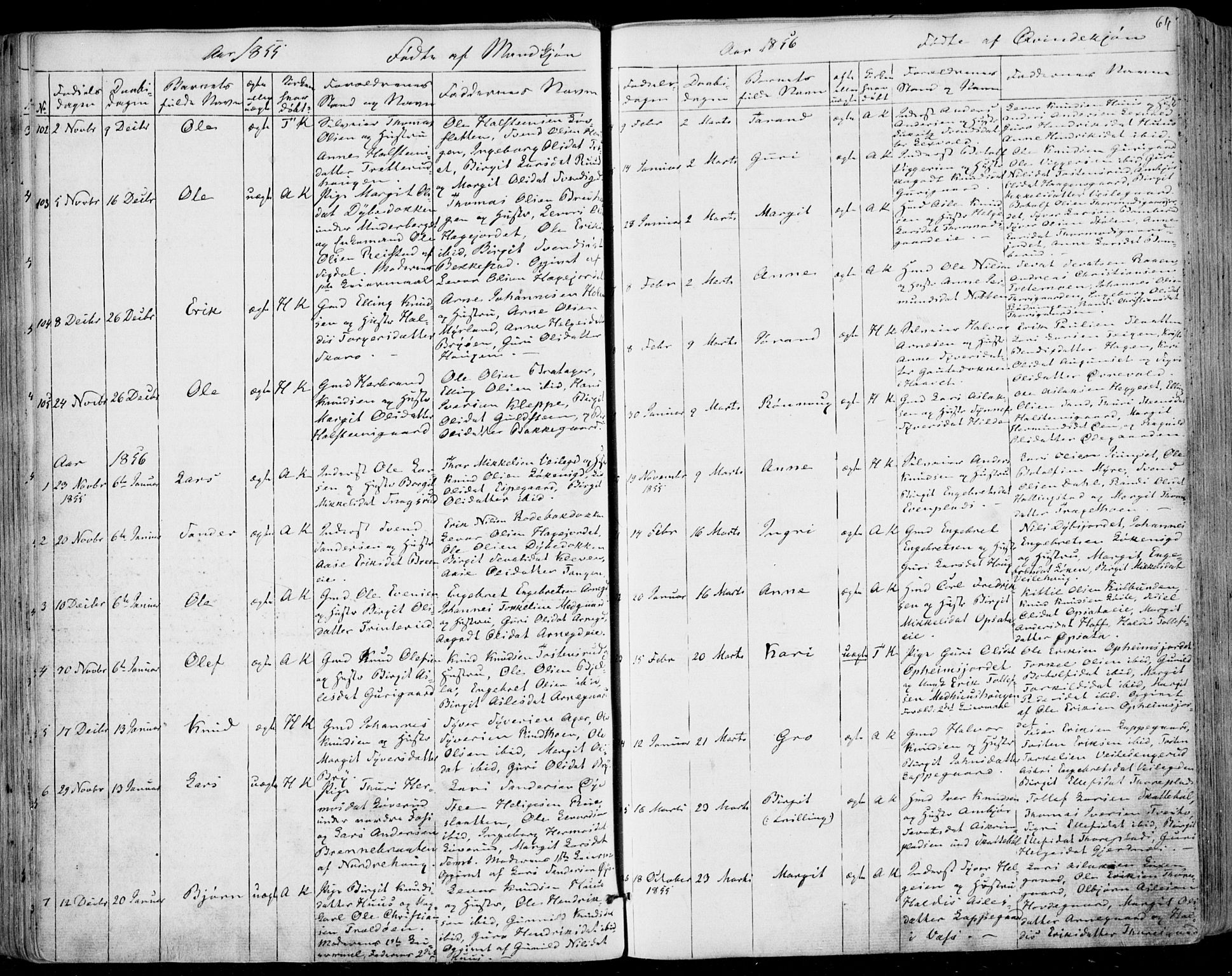 Ål kirkebøker, SAKO/A-249/F/Fa/L0006: Parish register (official) no. I 6, 1849-1864, p. 64