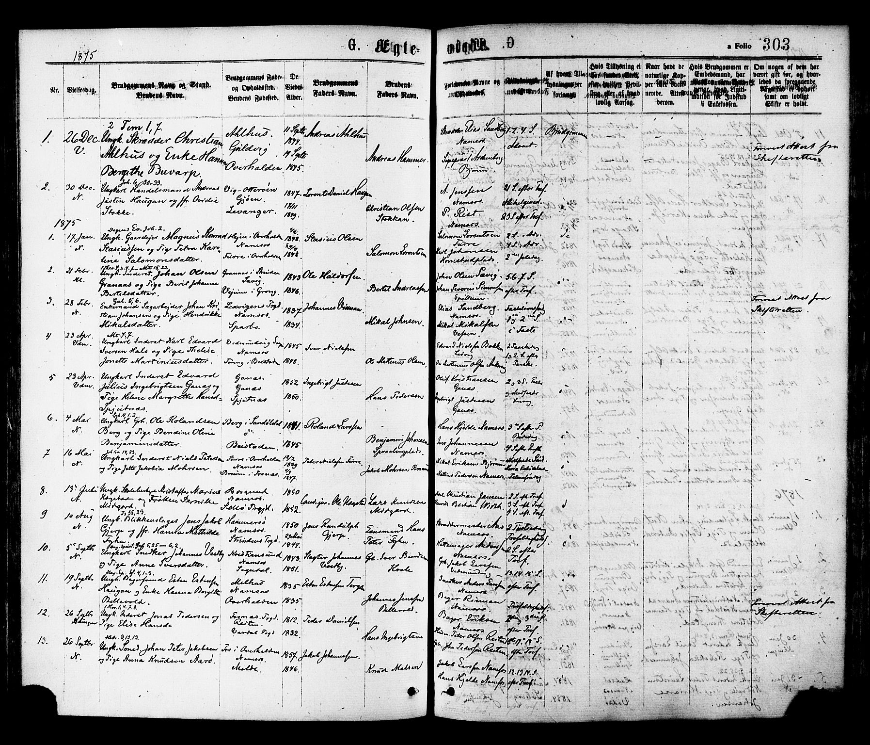 Ministerialprotokoller, klokkerbøker og fødselsregistre - Nord-Trøndelag, SAT/A-1458/768/L0572: Parish register (official) no. 768A07, 1874-1886, p. 303