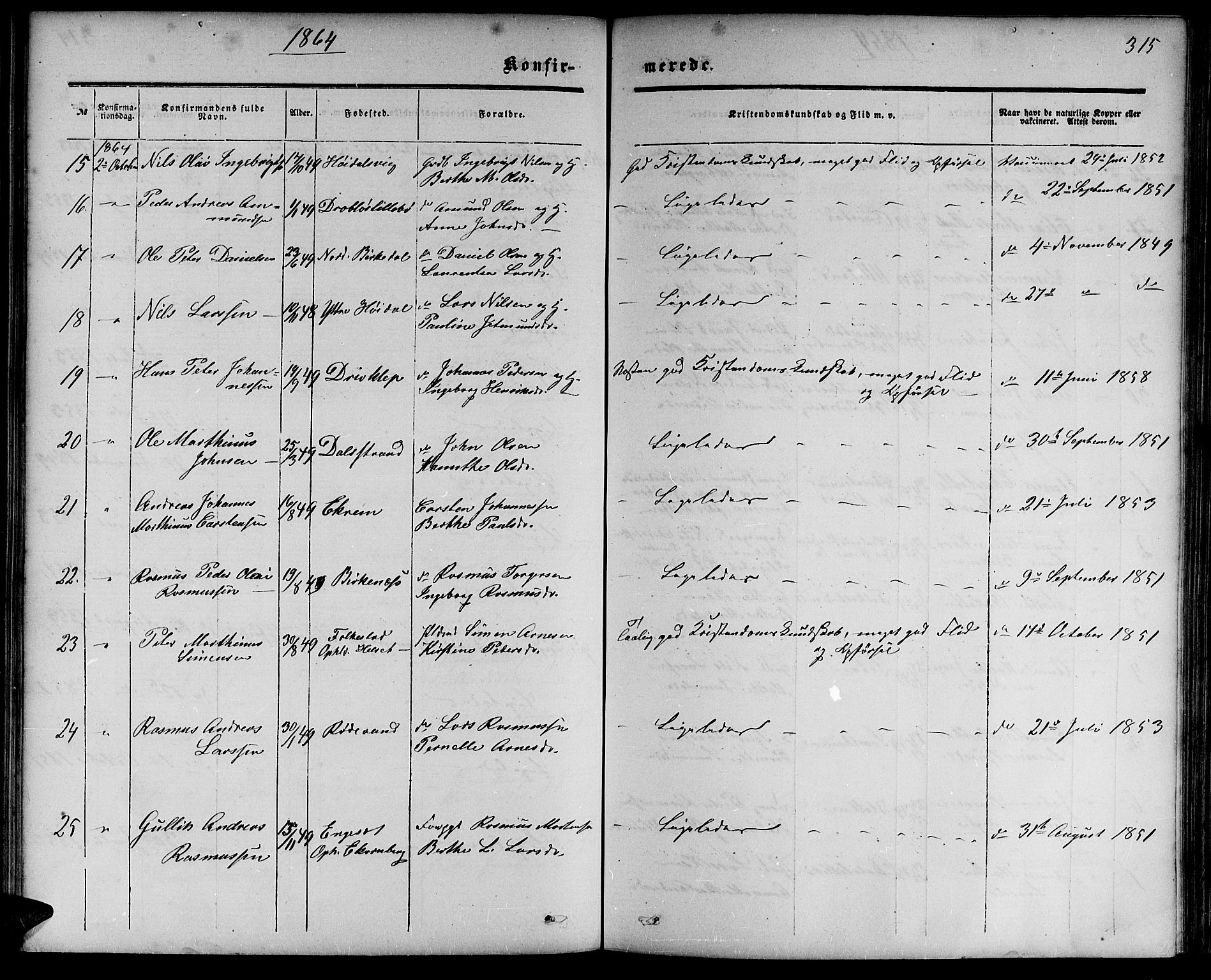 Ministerialprotokoller, klokkerbøker og fødselsregistre - Møre og Romsdal, AV/SAT-A-1454/511/L0157: Parish register (copy) no. 511C03, 1864-1884, p. 315