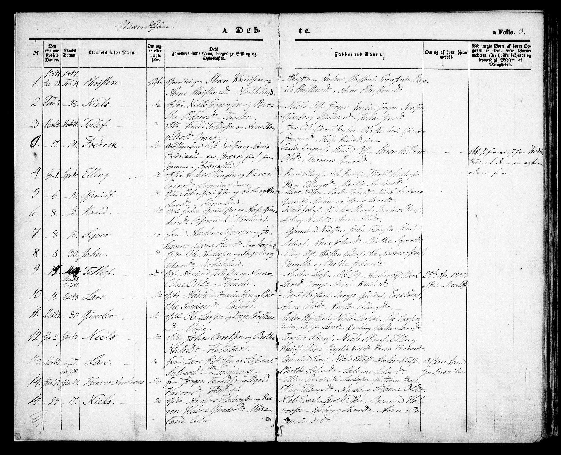 Austre Moland sokneprestkontor, SAK/1111-0001/F/Fa/Faa/L0007: Parish register (official) no. A 7, 1847-1857, p. 3