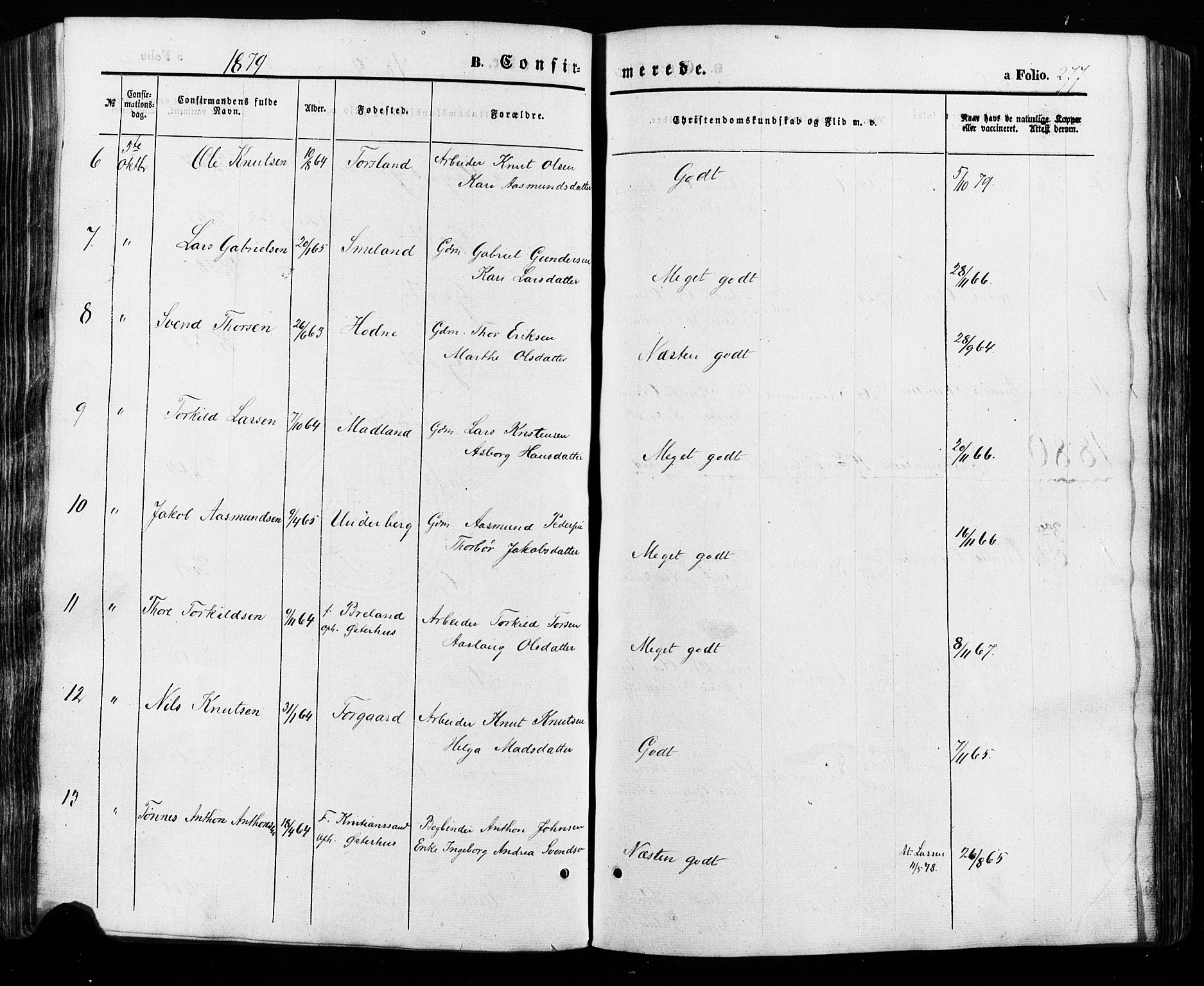 Åseral sokneprestkontor, AV/SAK-1111-0051/F/Fa/L0002: Parish register (official) no. A 2, 1854-1884, p. 277