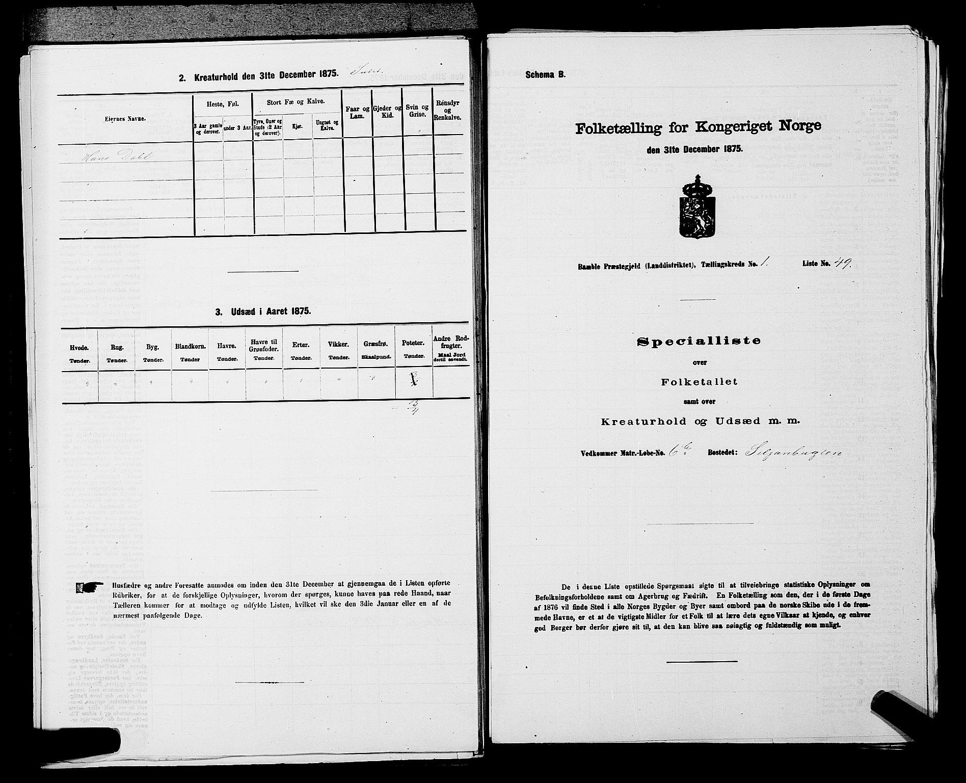 SAKO, 1875 census for 0814L Bamble/Bamble, 1875, p. 156