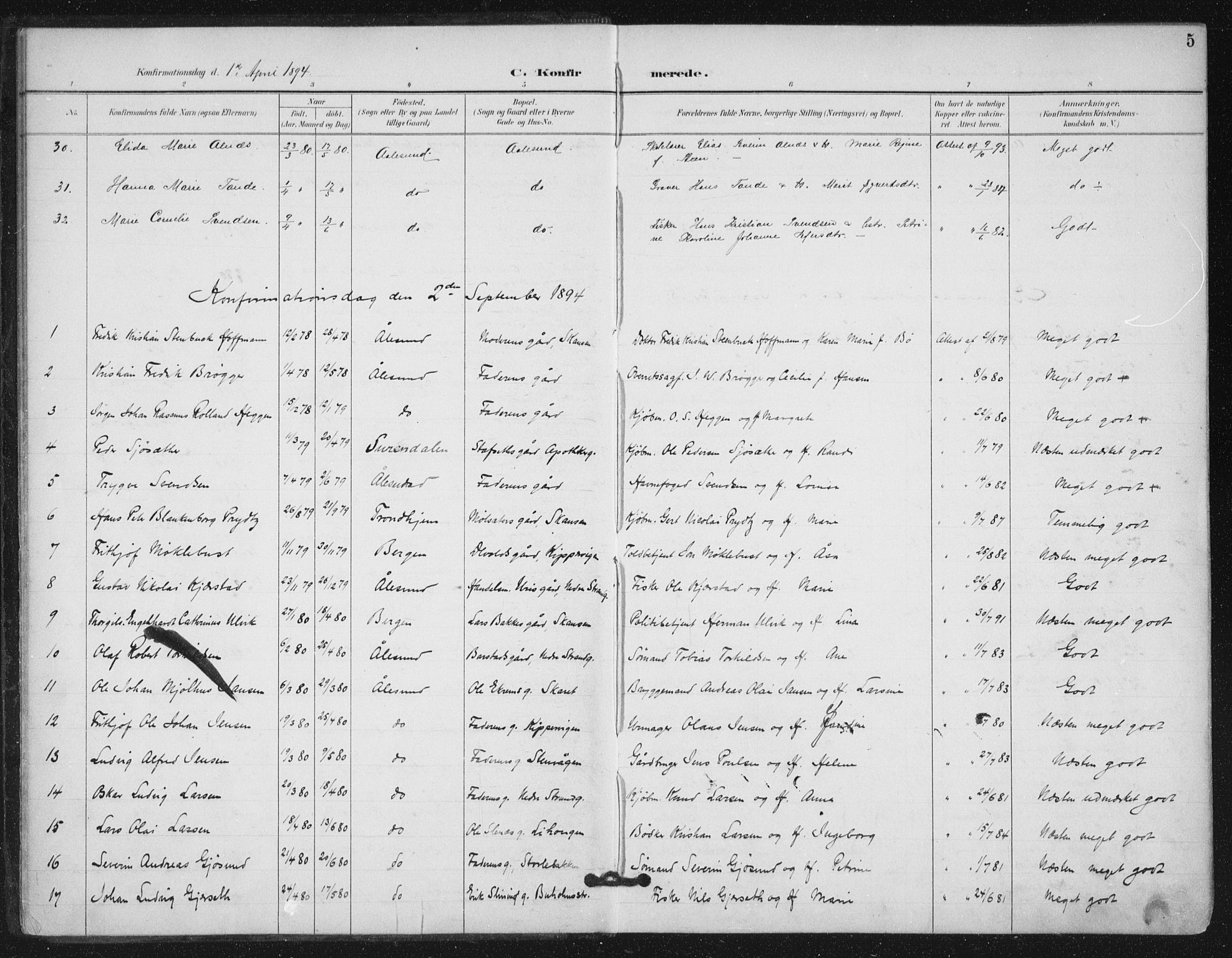 Ministerialprotokoller, klokkerbøker og fødselsregistre - Møre og Romsdal, AV/SAT-A-1454/529/L0457: Parish register (official) no. 529A07, 1894-1903, p. 5