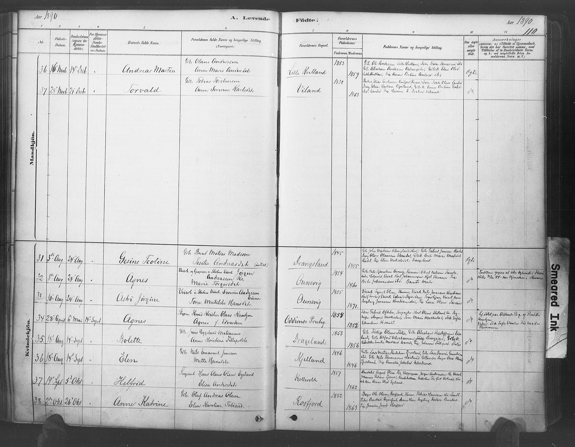 Lyngdal sokneprestkontor, AV/SAK-1111-0029/F/Fa/Fac/L0011: Parish register (official) no. A 11, 1878-1893, p. 110