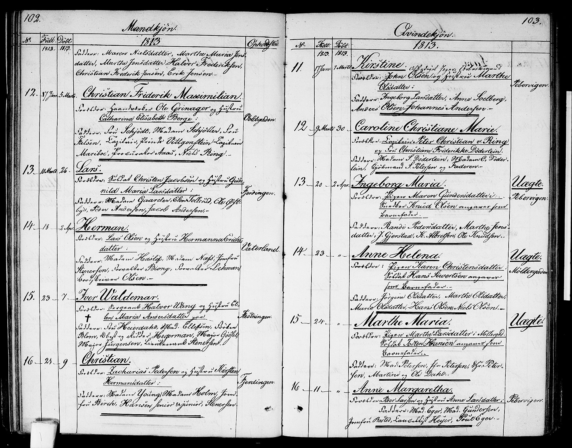 Garnisonsmenigheten Kirkebøker, SAO/A-10846/G/Ga/L0002: Parish register (copy) no. 2, 1810-1814, p. 102-103