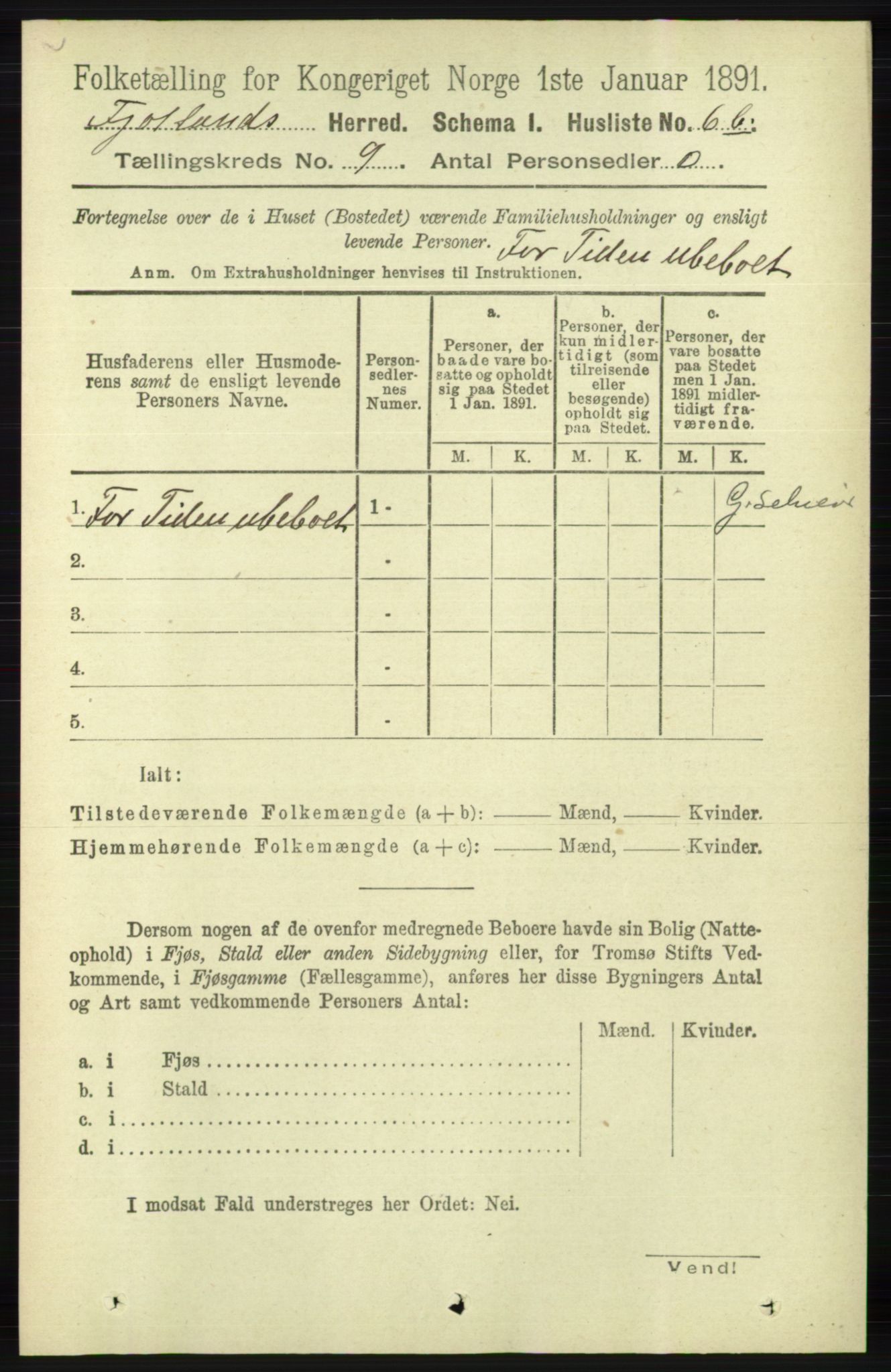 RA, 1891 census for 1036 Fjotland, 1891, p. 1287