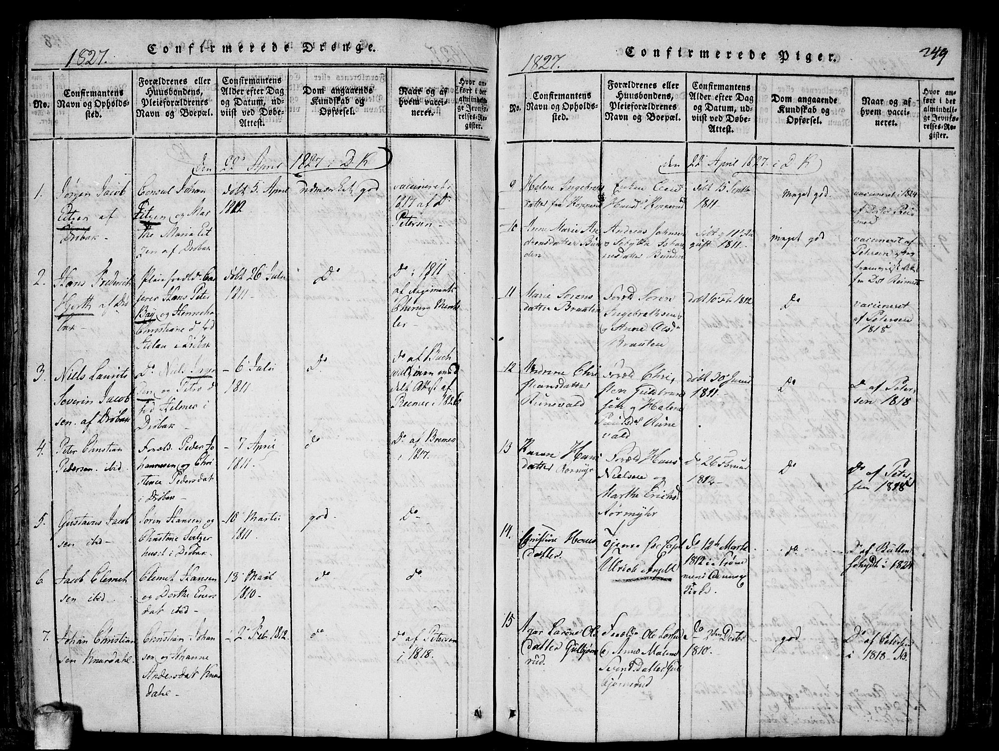 Drøbak prestekontor Kirkebøker, AV/SAO-A-10142a/F/Fa/L0001: Parish register (official) no. I 1, 1816-1842, p. 249