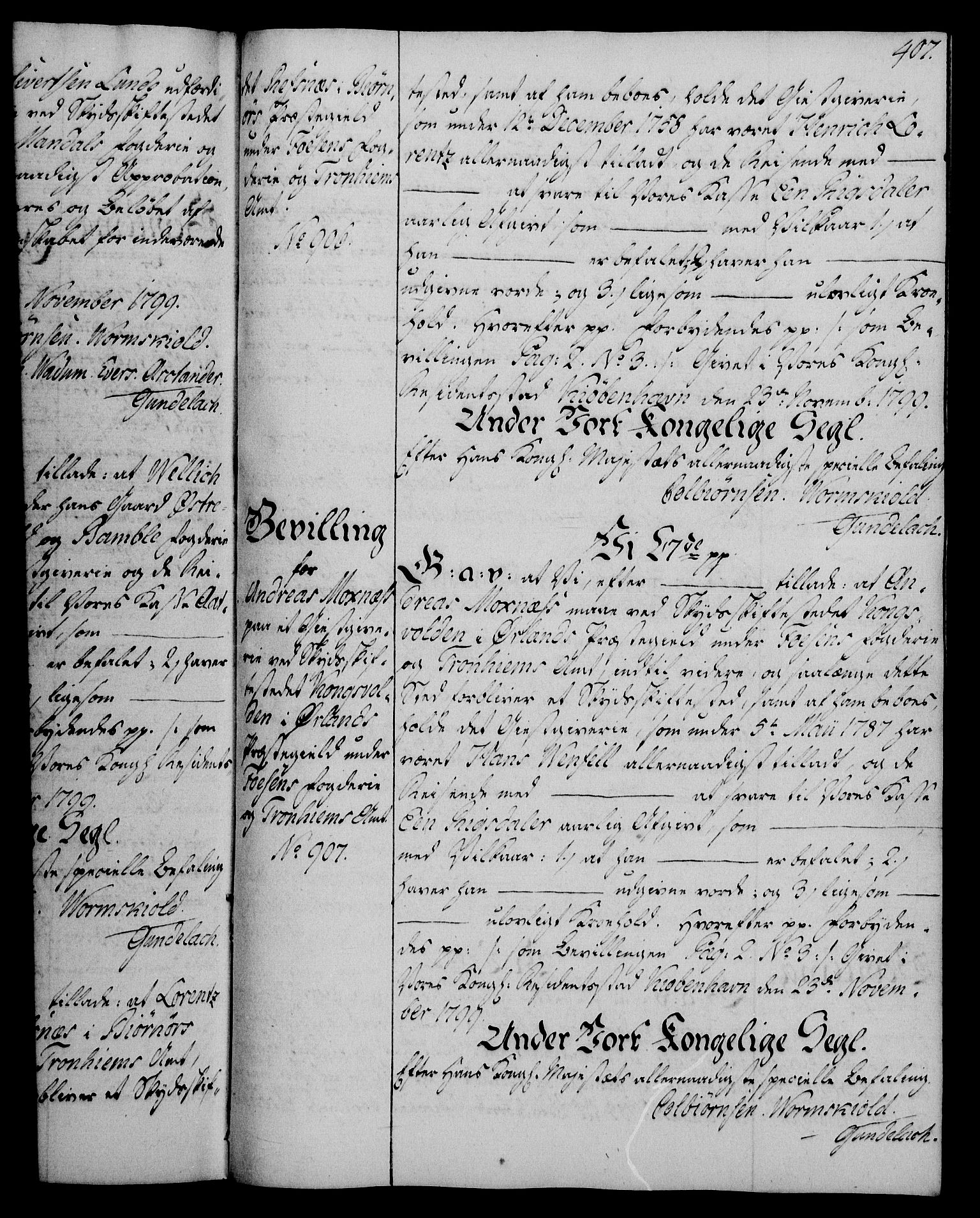 Rentekammeret, Kammerkanselliet, AV/RA-EA-3111/G/Gg/Gga/L0016: Norsk ekspedisjonsprotokoll med register (merket RK 53.16), 1794-1800, p. 407