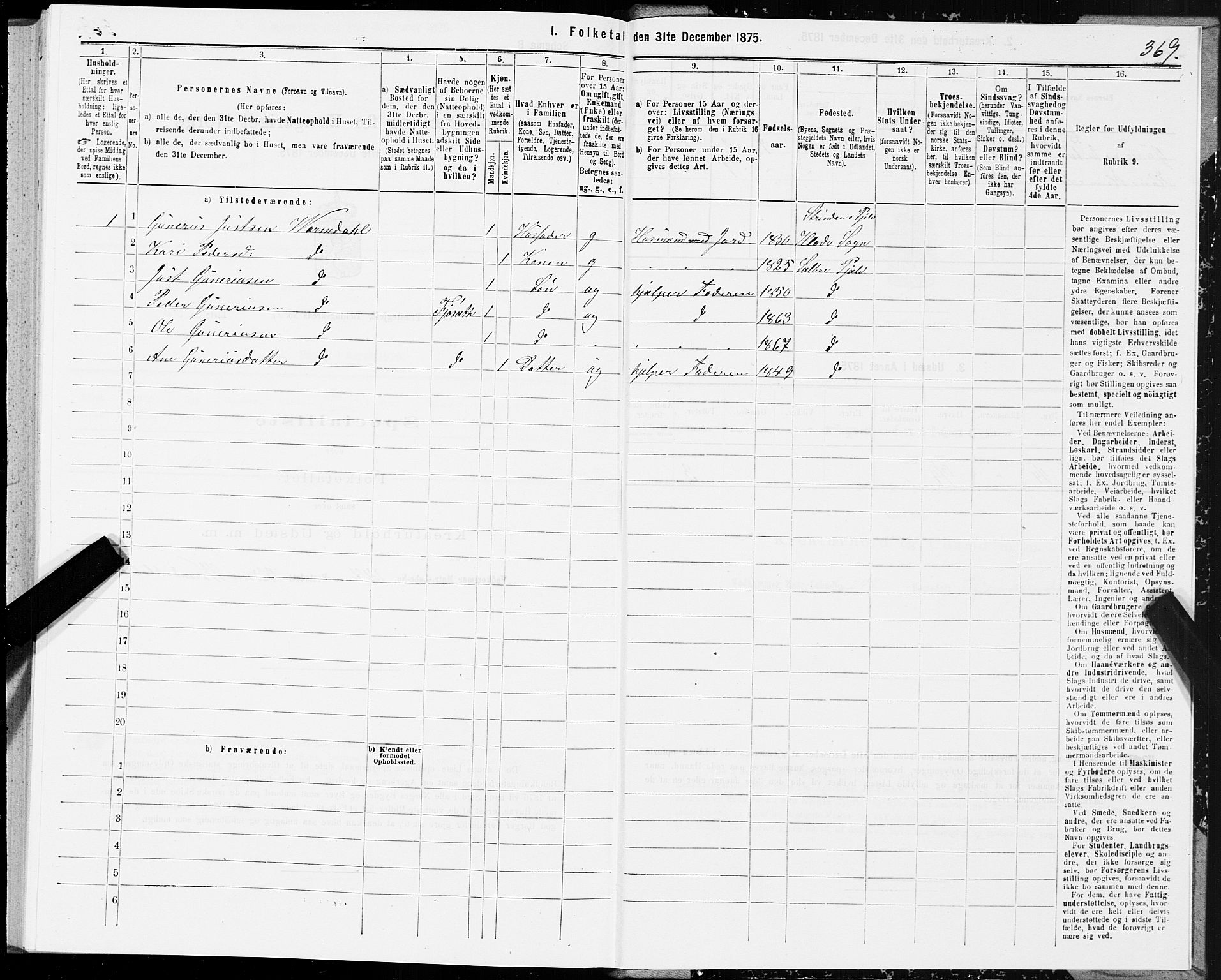 SAT, 1875 census for 1664P Selbu, 1875, p. 6369