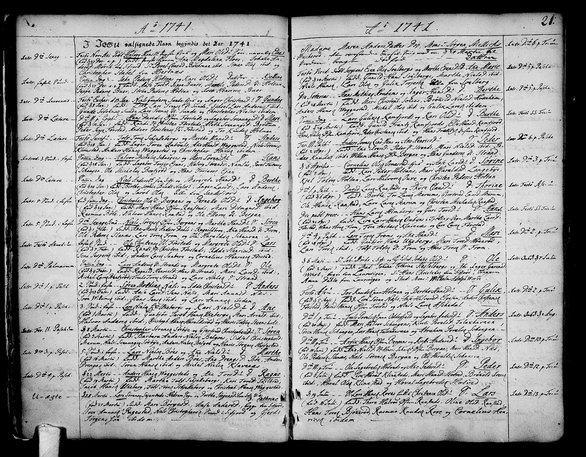 Sandar kirkebøker, SAKO/A-243/F/Fa/L0002: Parish register (official) no. 2, 1733-1788, p. 21