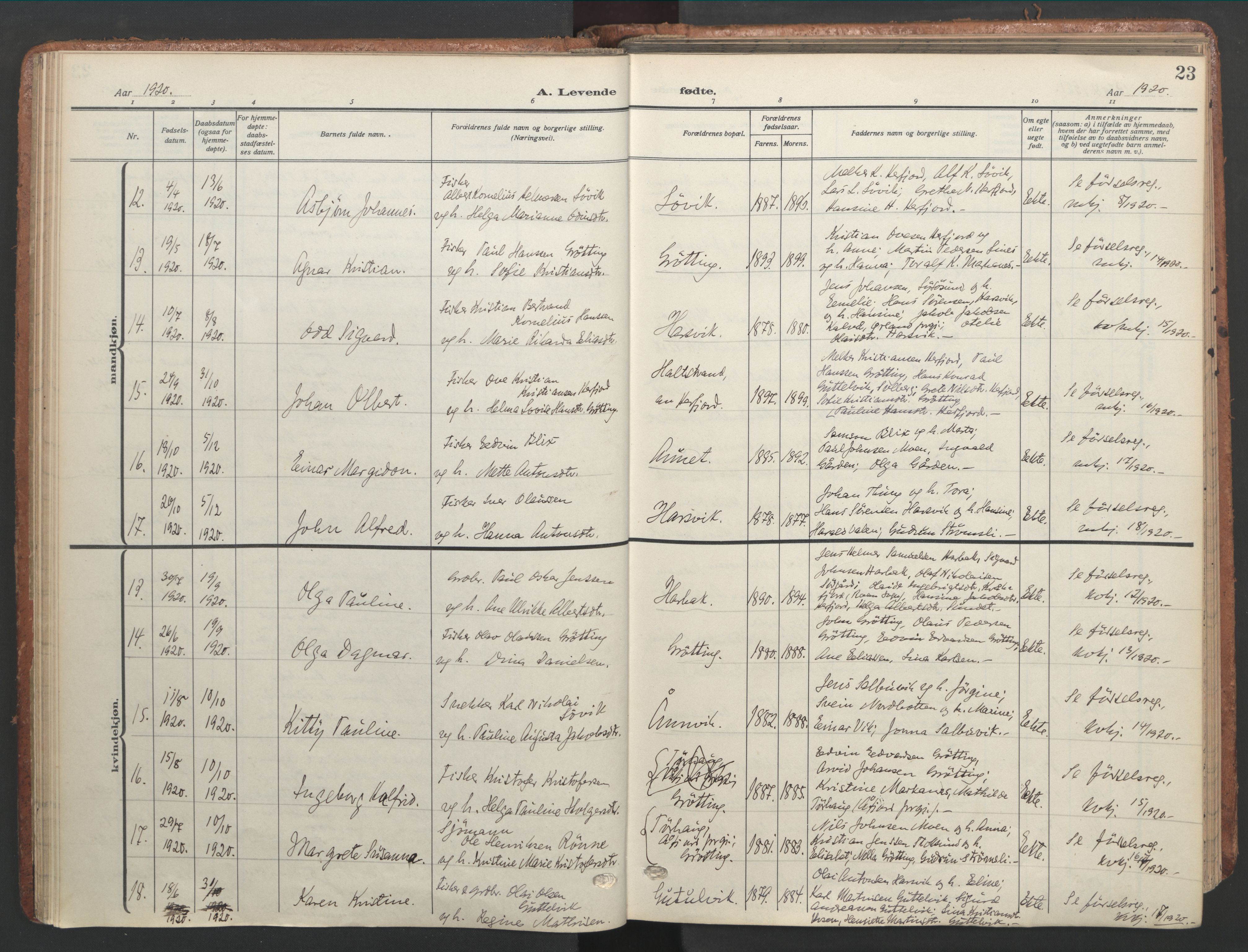 Ministerialprotokoller, klokkerbøker og fødselsregistre - Sør-Trøndelag, SAT/A-1456/656/L0694: Parish register (official) no. 656A03, 1914-1931, p. 23