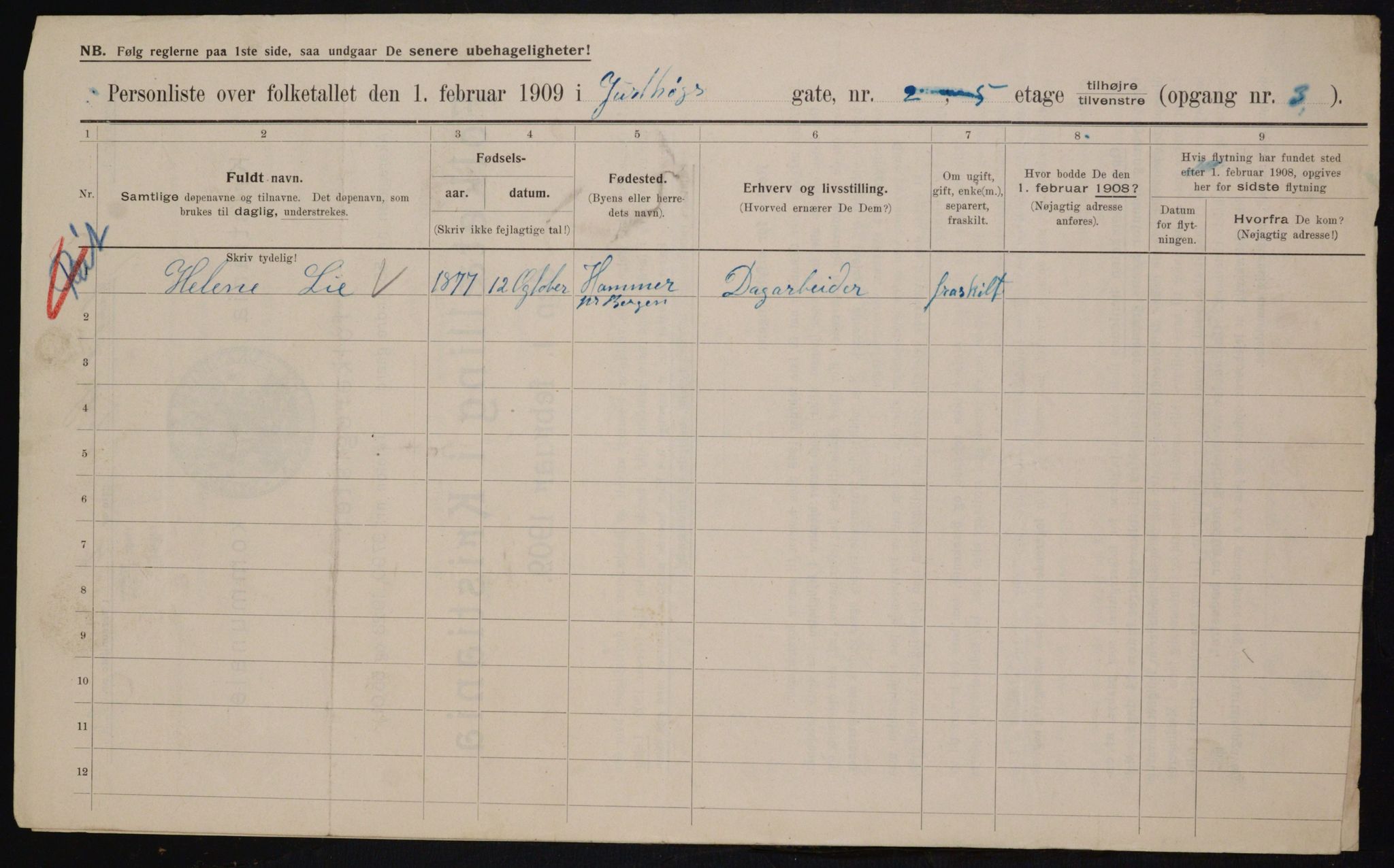 OBA, Municipal Census 1909 for Kristiania, 1909, p. 43530