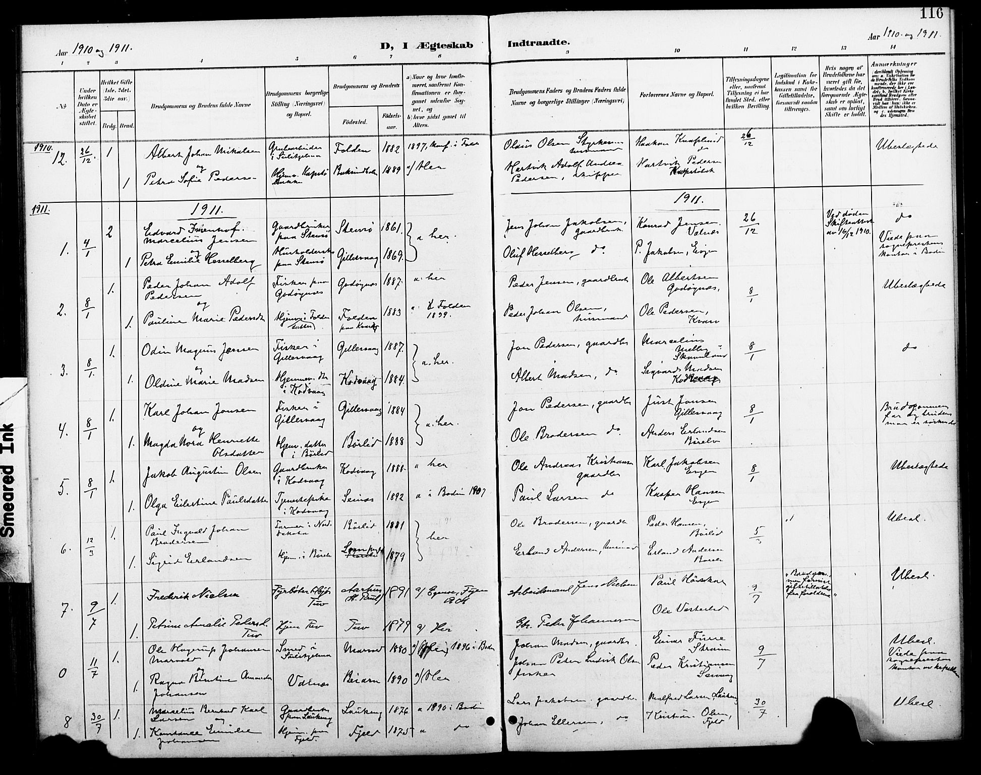 Ministerialprotokoller, klokkerbøker og fødselsregistre - Nordland, SAT/A-1459/804/L0088: Parish register (copy) no. 804C01, 1901-1917, p. 116