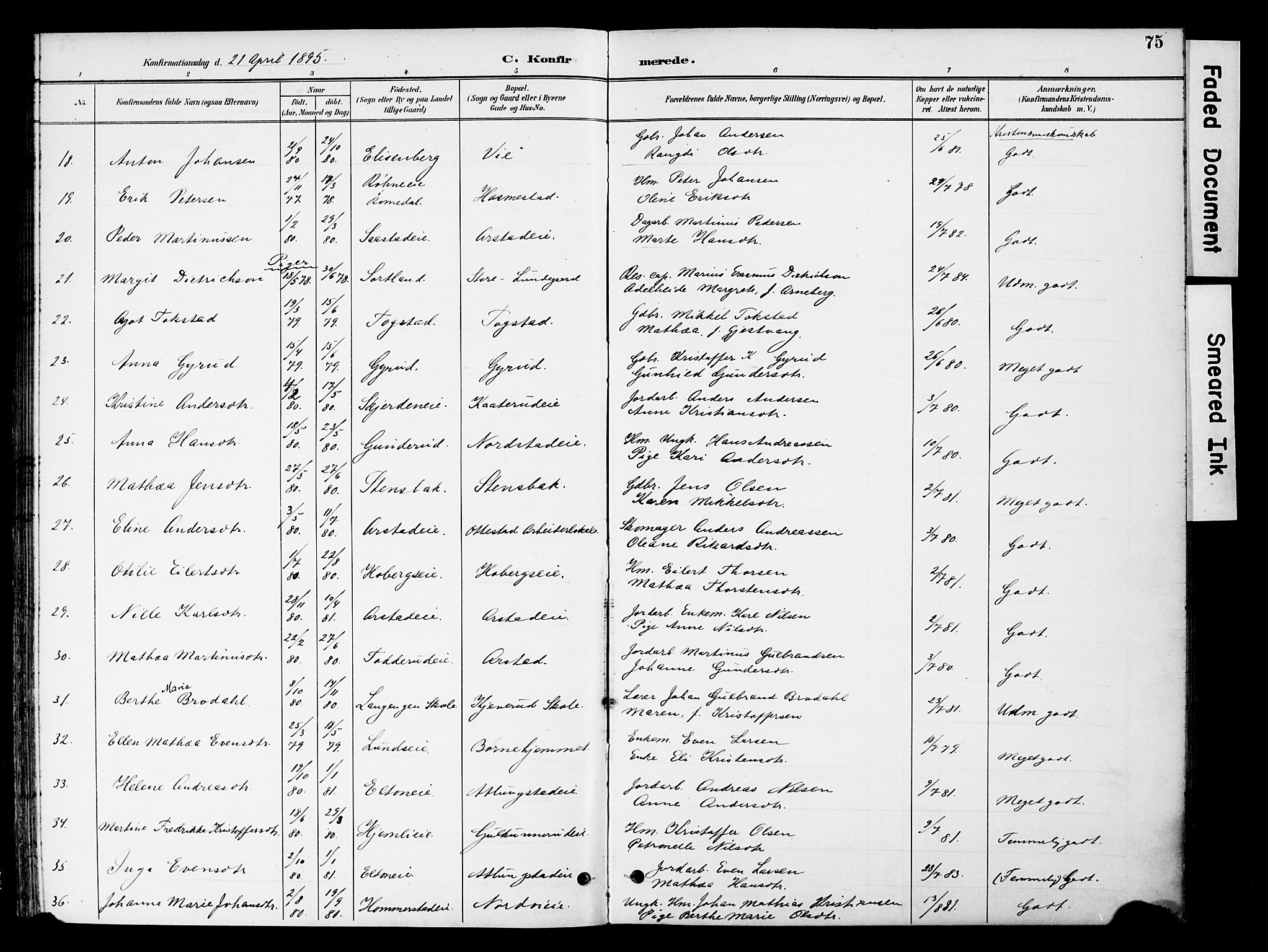 Stange prestekontor, AV/SAH-PREST-002/K/L0021: Parish register (official) no. 21, 1891-1902, p. 75