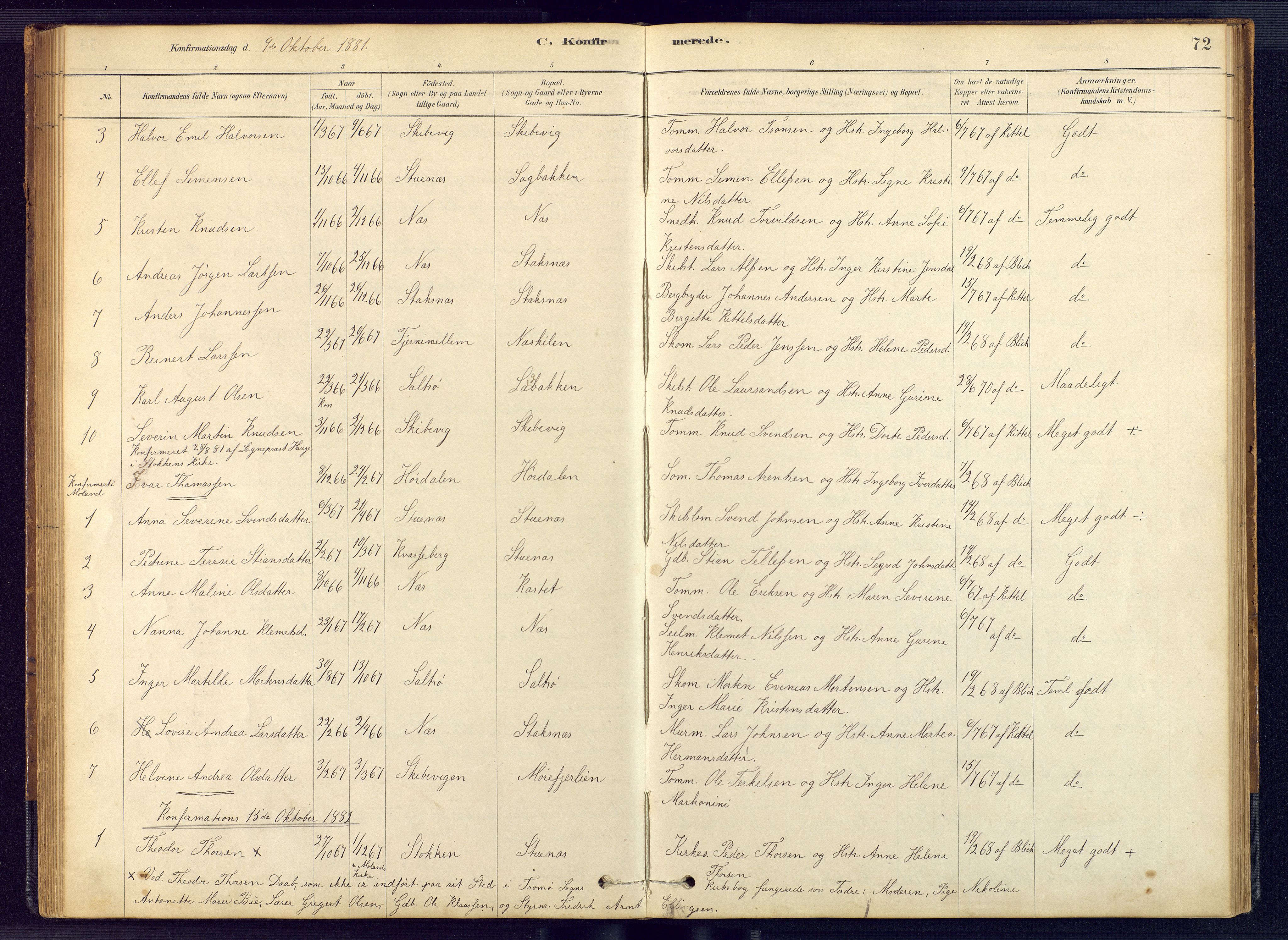 Austre Moland sokneprestkontor, SAK/1111-0001/F/Fb/Fbb/L0001: Parish register (copy) no. B 1, 1878-1904, p. 72