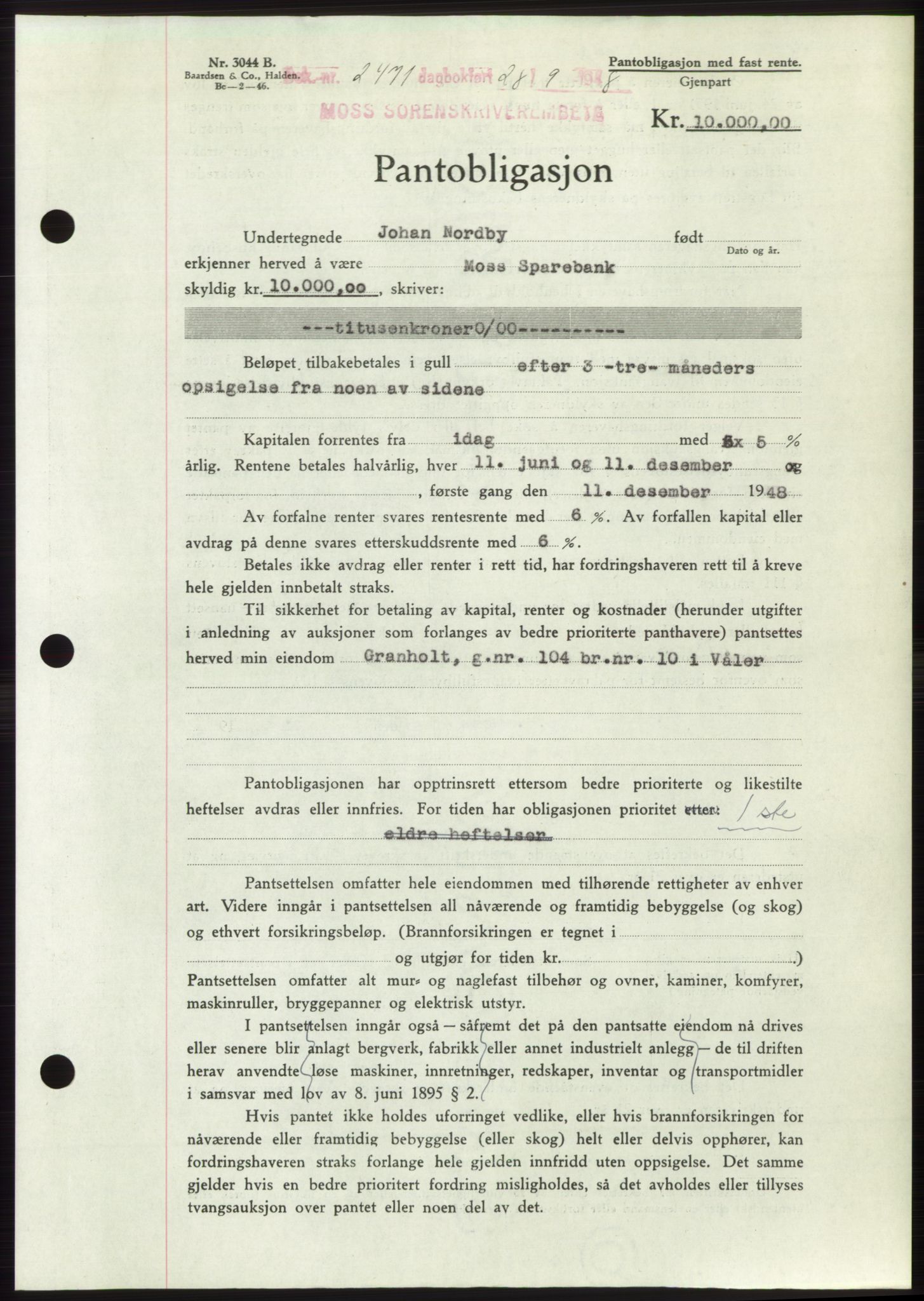 Moss sorenskriveri, AV/SAO-A-10168: Mortgage book no. B20, 1948-1948, Diary no: : 2471/1948