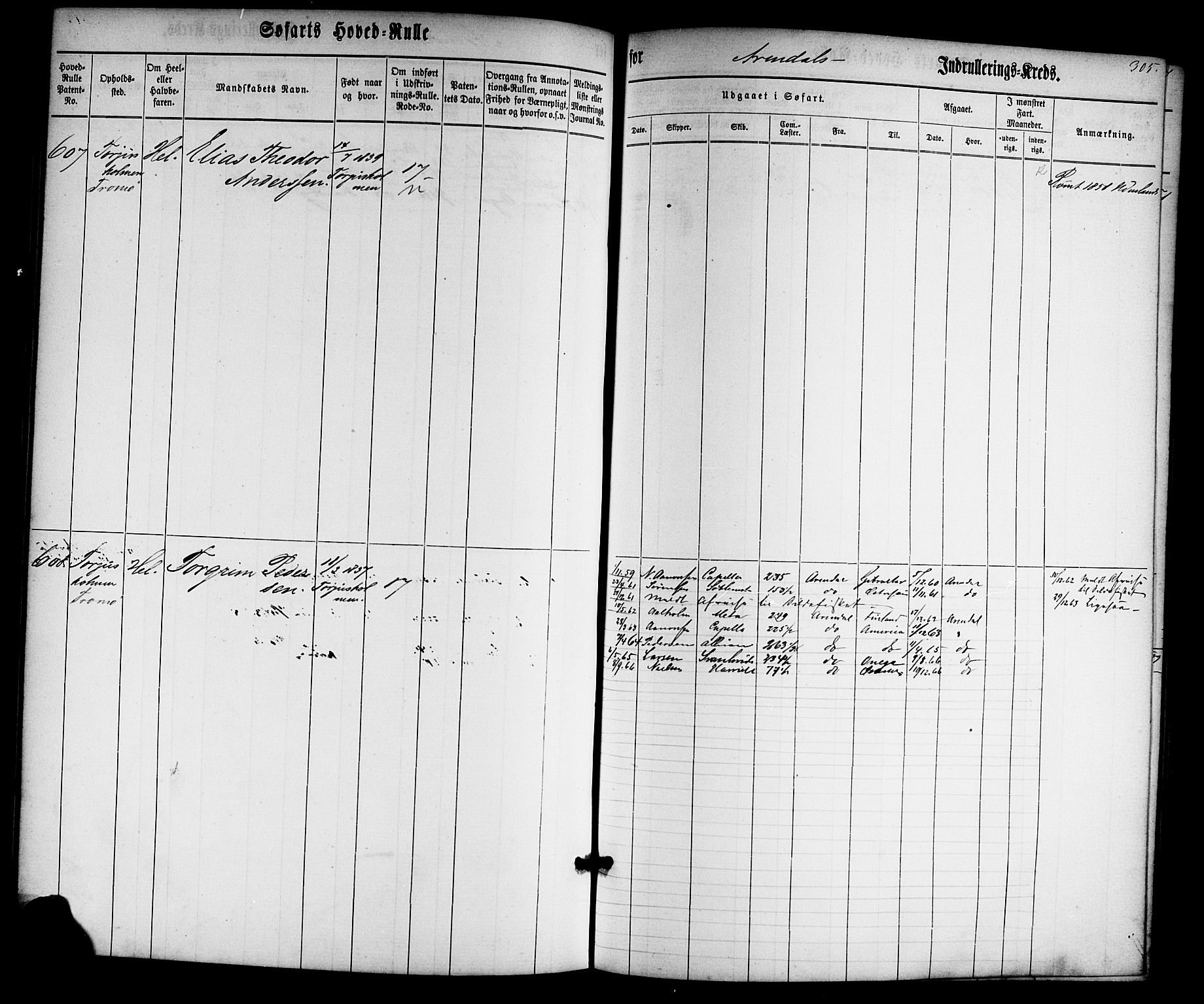 Arendal mønstringskrets, SAK/2031-0012/F/Fb/L0001: Hovedrulle nr 1-766 uten register, E-2, 1860-1868, p. 314