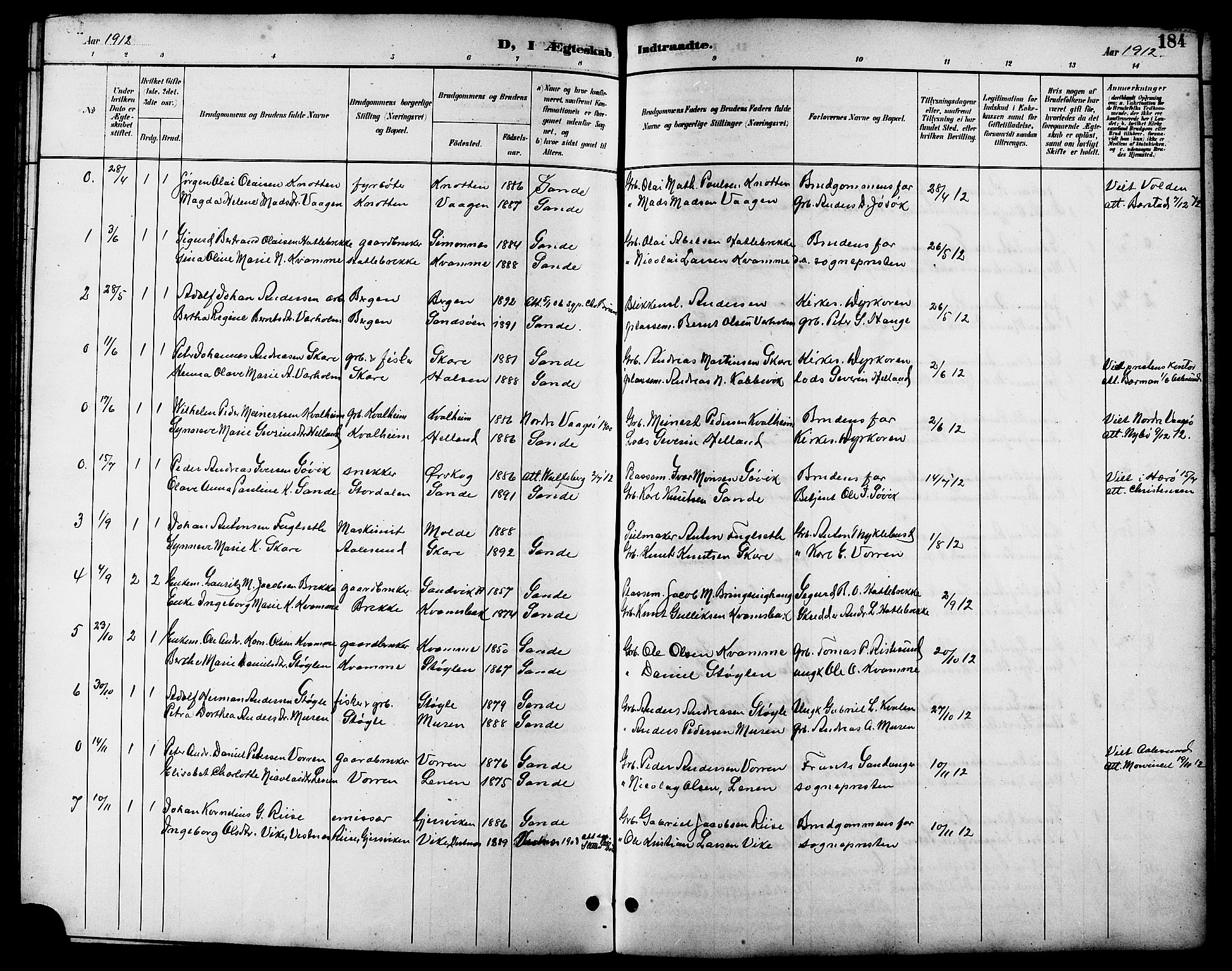 Ministerialprotokoller, klokkerbøker og fødselsregistre - Møre og Romsdal, AV/SAT-A-1454/503/L0049: Parish register (copy) no. 503C04, 1894-1915, p. 184