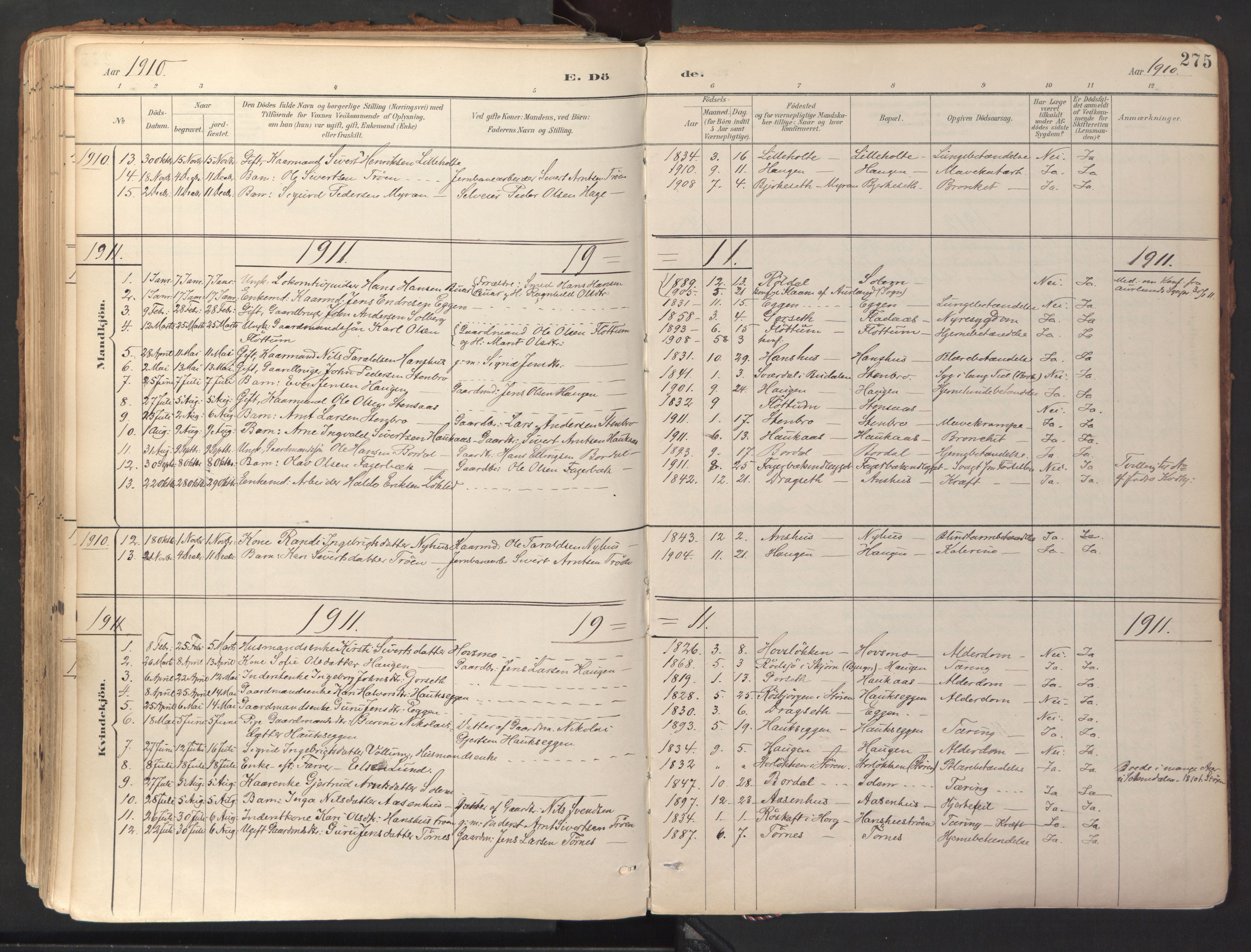 Ministerialprotokoller, klokkerbøker og fødselsregistre - Sør-Trøndelag, SAT/A-1456/689/L1041: Parish register (official) no. 689A06, 1891-1923, p. 275