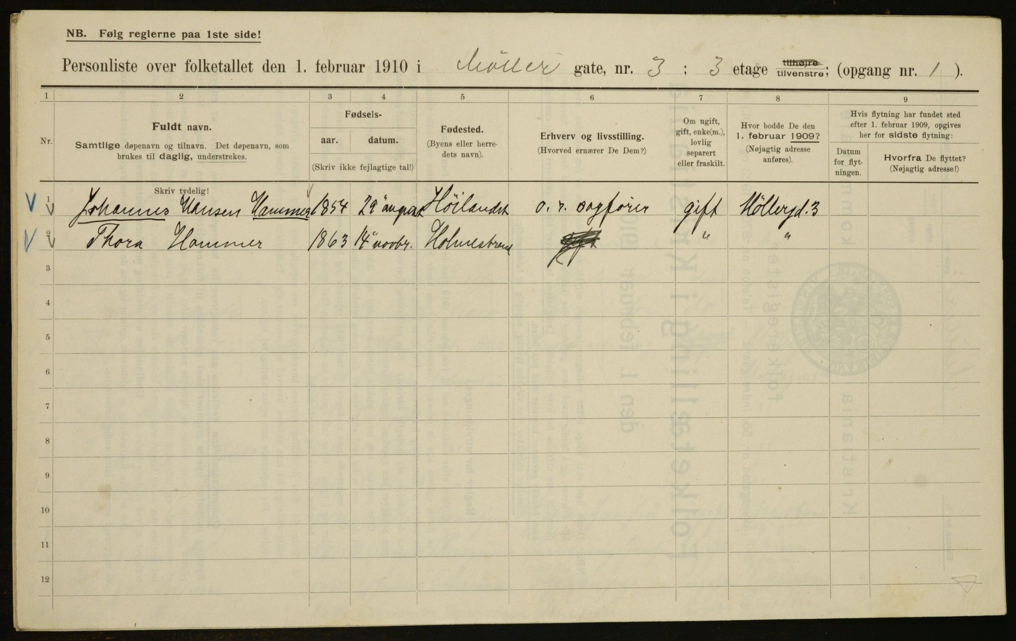 OBA, Municipal Census 1910 for Kristiania, 1910, p. 66059