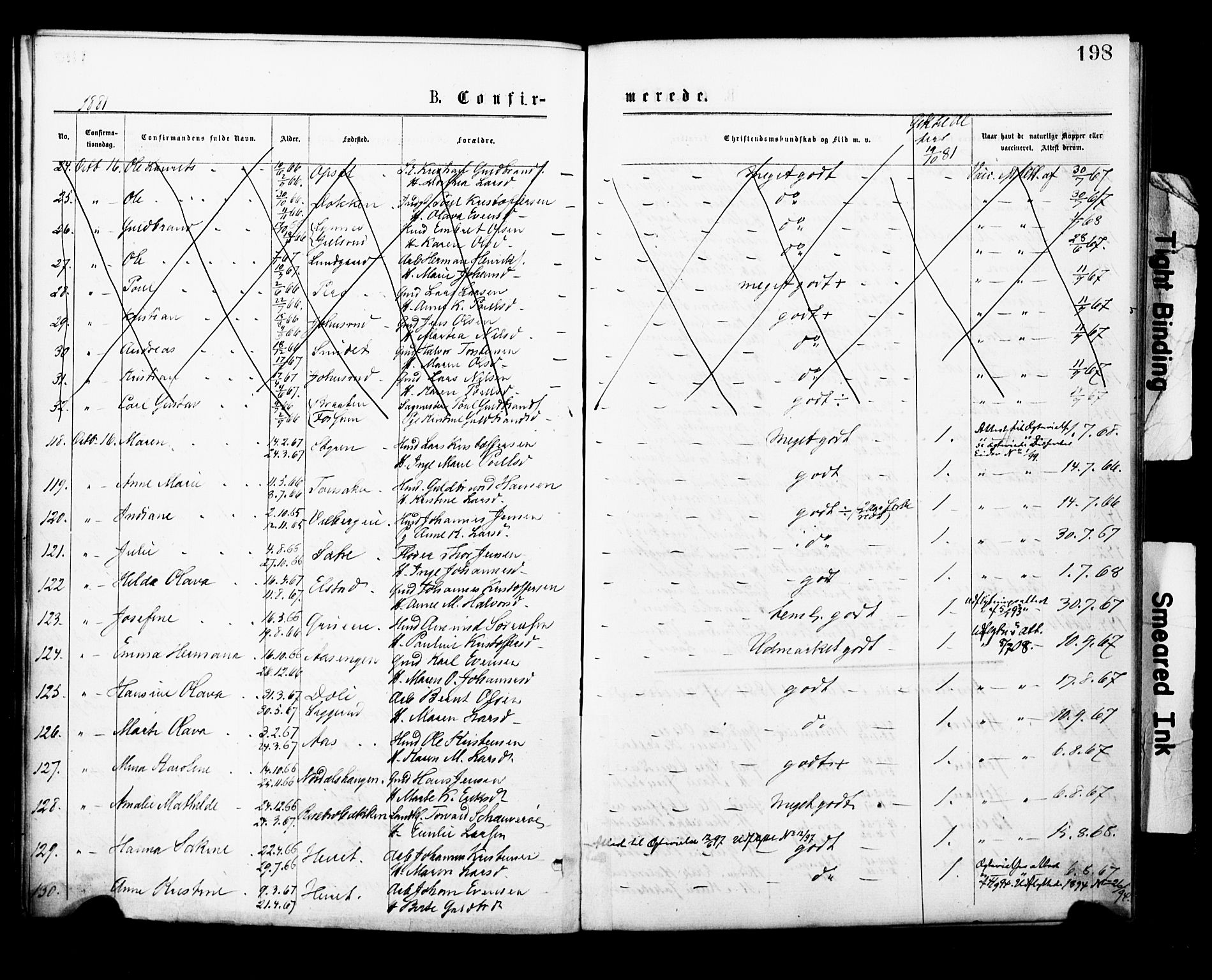 Eidsvoll prestekontor Kirkebøker, AV/SAO-A-10888/F/Fa/L0001: Parish register (official) no. I 1, 1877-1881, p. 198