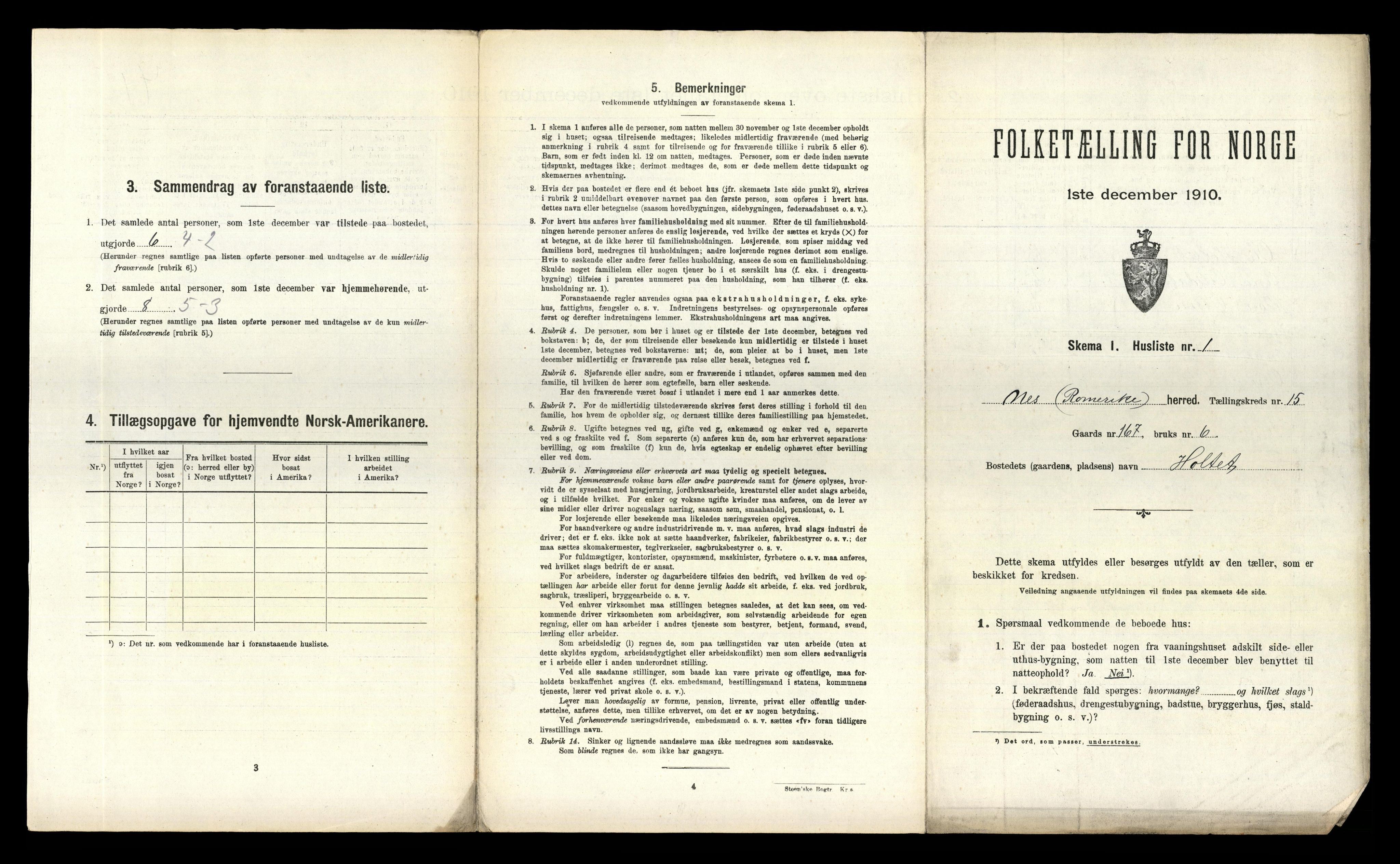 RA, 1910 census for Nes, 1910, p. 2030