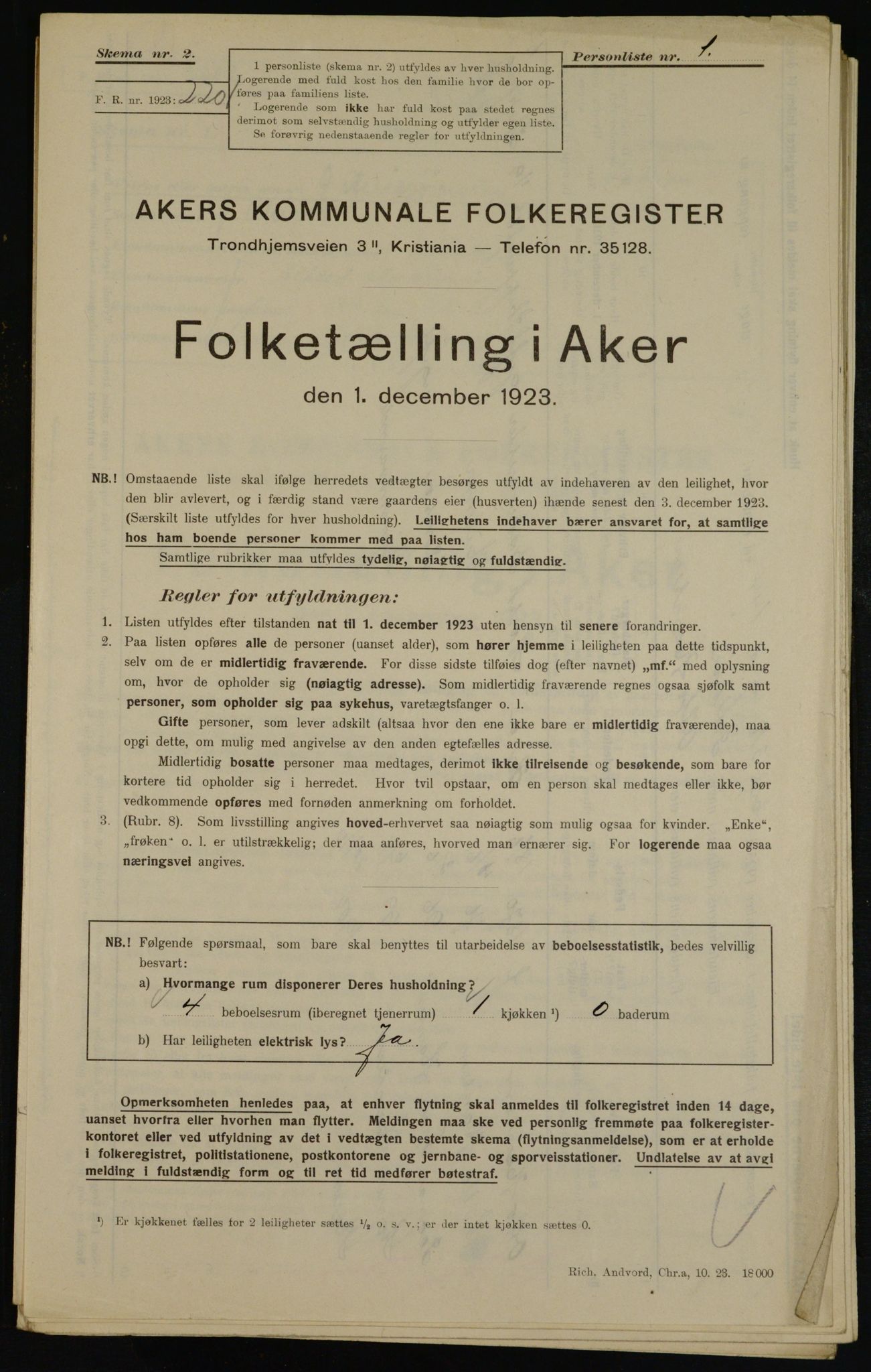 , Municipal Census 1923 for Aker, 1923, p. 36538