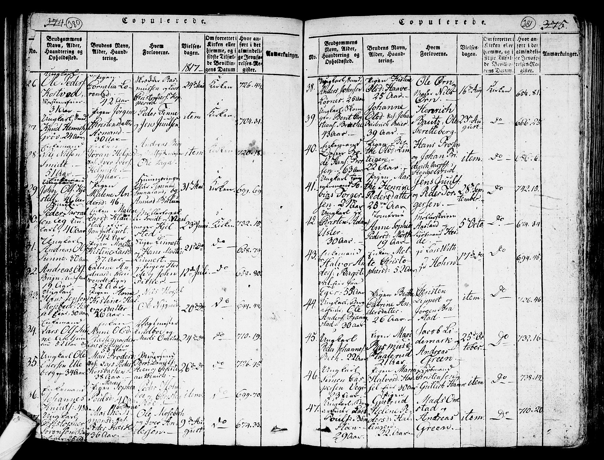 Kongsberg kirkebøker, AV/SAKO-A-22/G/Ga/L0001: Parish register (copy) no. 1, 1816-1839, p. 380-381