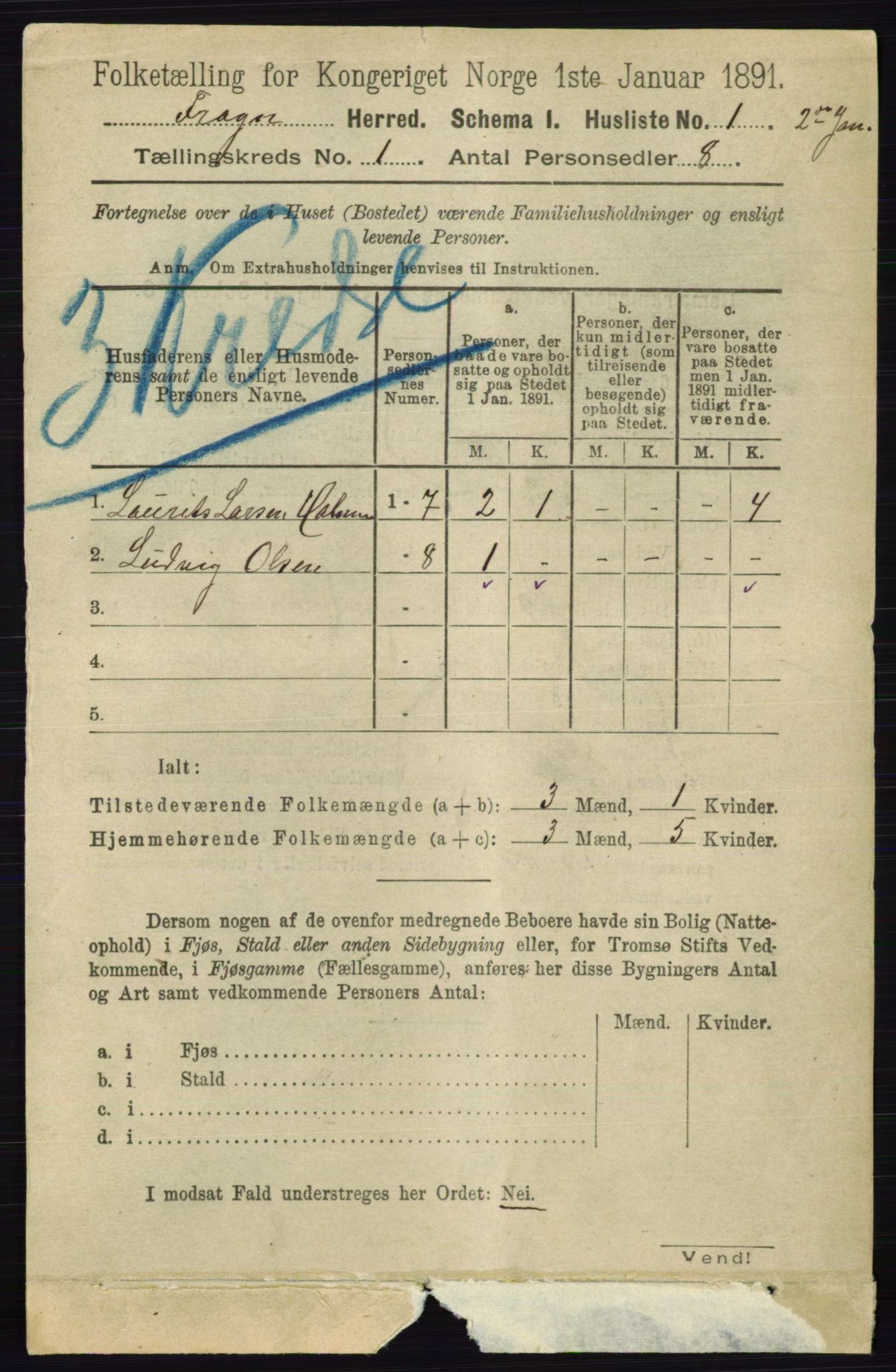 RA, 1891 census for 0215 Frogn, 1891, p. 16