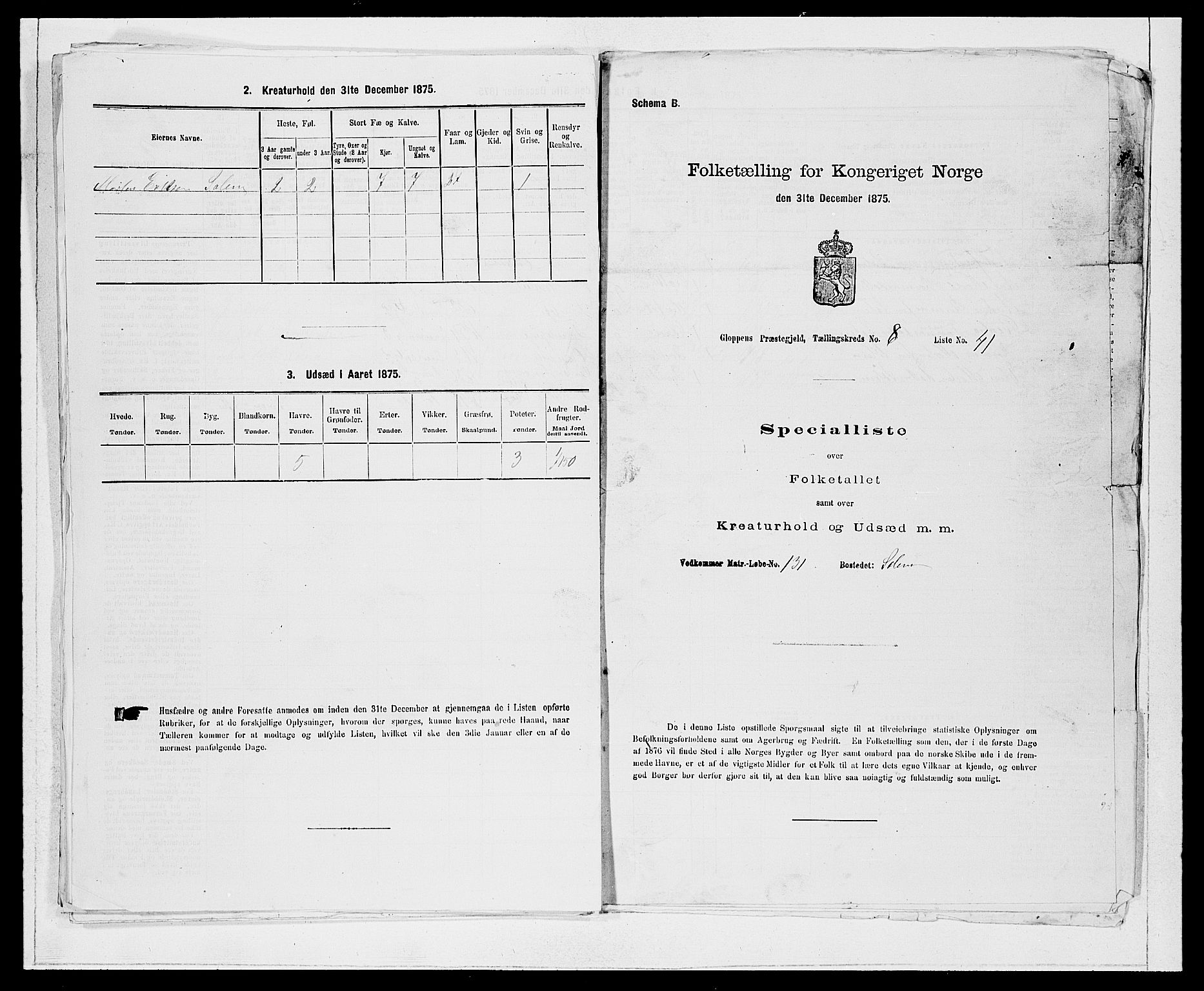 SAB, 1875 Census for 1445P Gloppen, 1875, p. 939