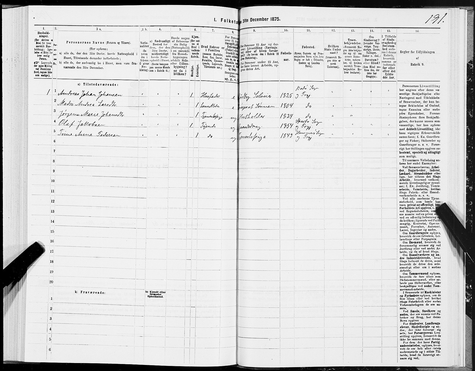 SAT, 1875 census for 1843L Bodø/Bodø, 1875, p. 1191