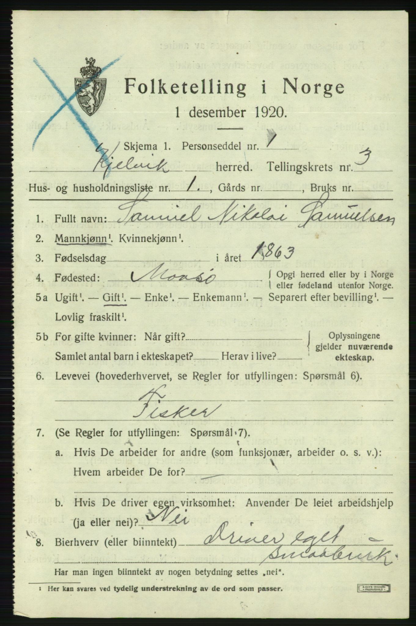 SATØ, 1920 census for Kjelvik, 1920, p. 1703