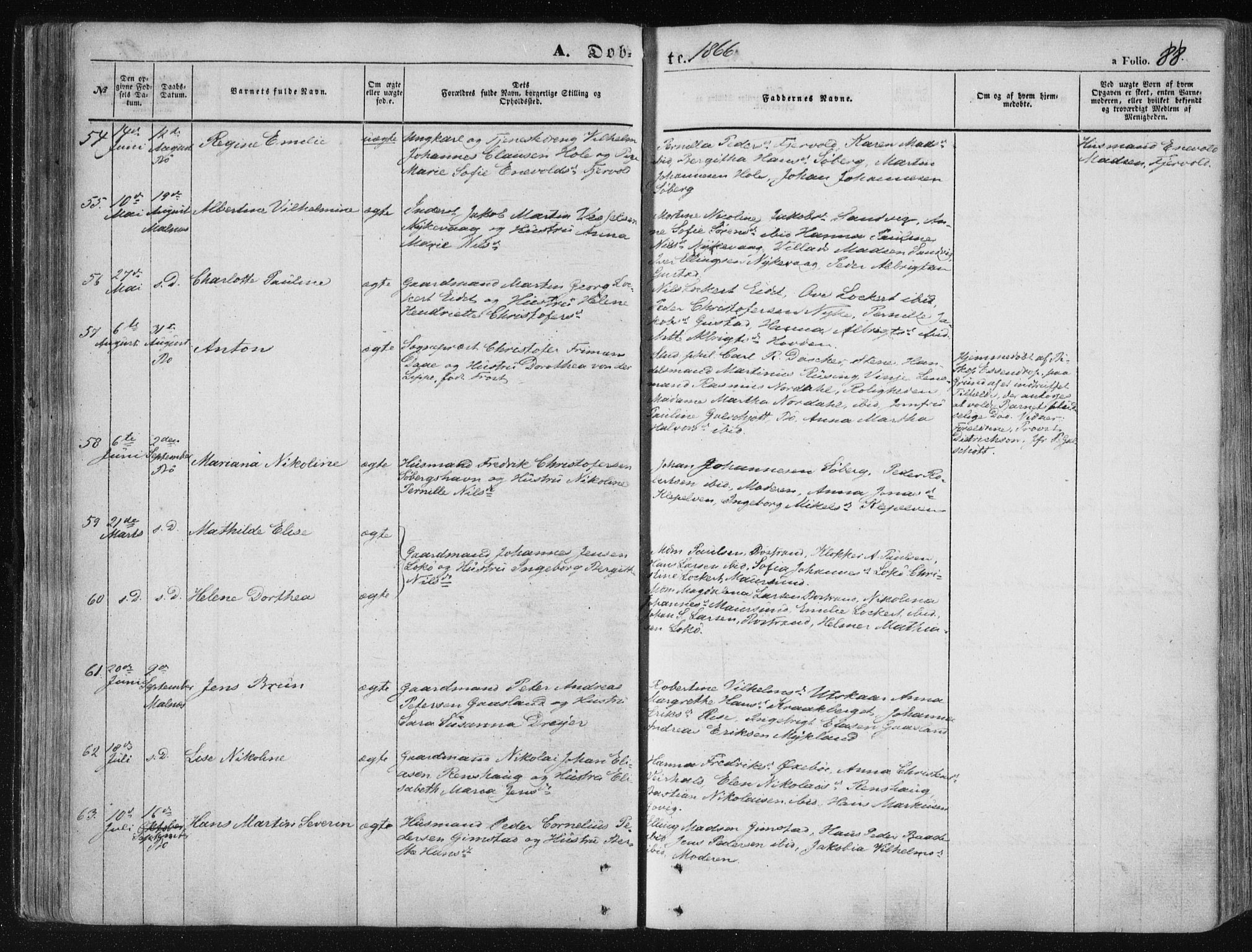 Ministerialprotokoller, klokkerbøker og fødselsregistre - Nordland, AV/SAT-A-1459/891/L1300: Parish register (official) no. 891A05, 1856-1870, p. 88