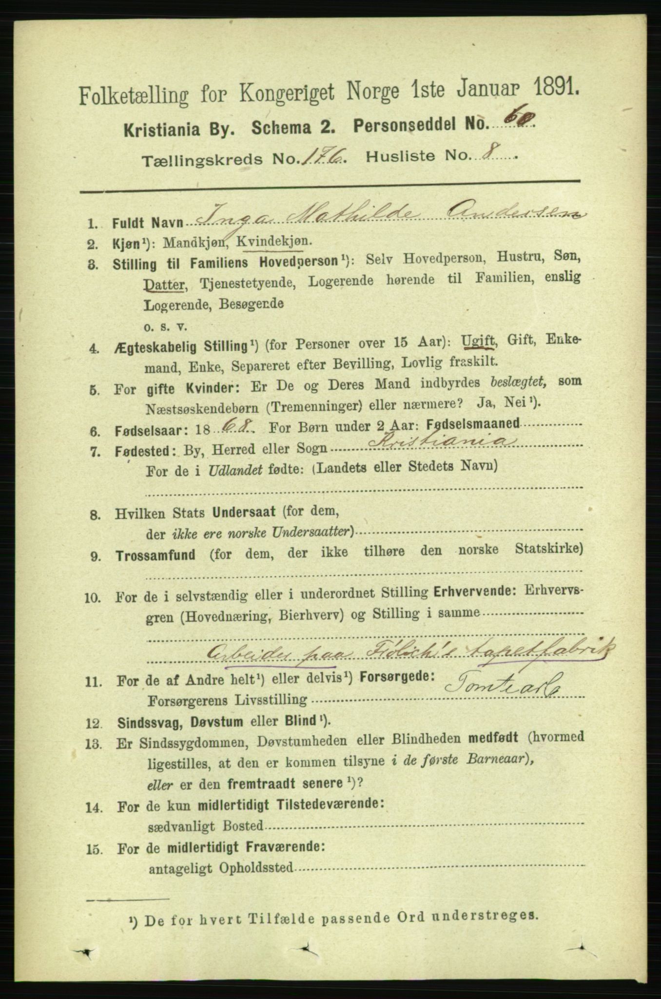 RA, 1891 census for 0301 Kristiania, 1891, p. 105798