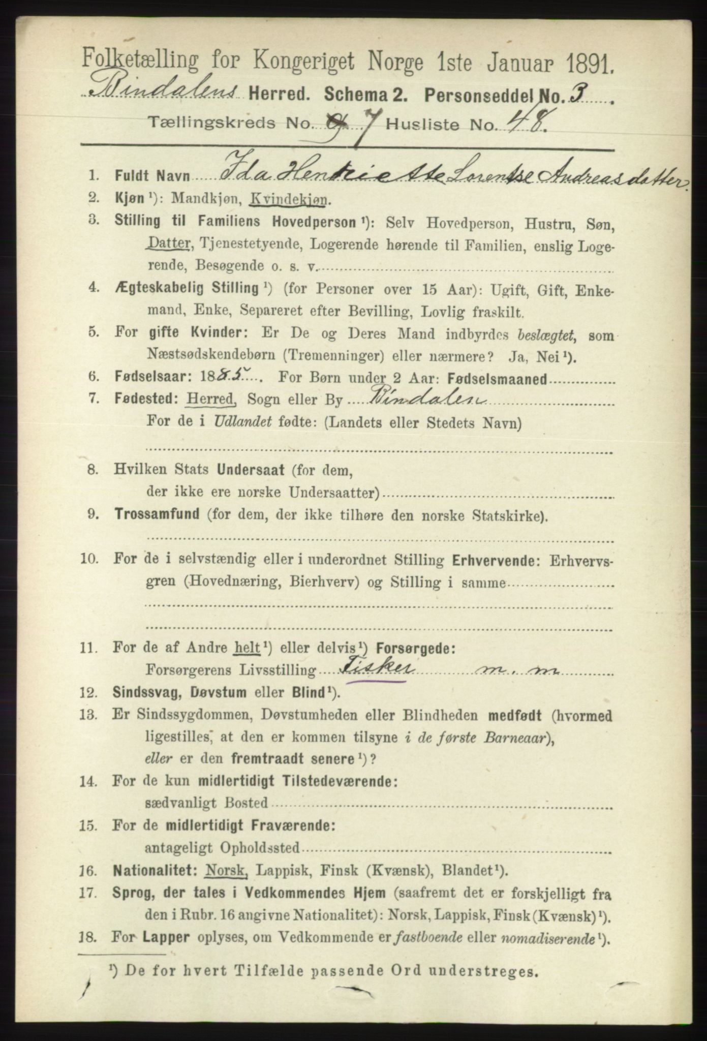 RA, 1891 census for 1811 Bindal, 1891, p. 2555