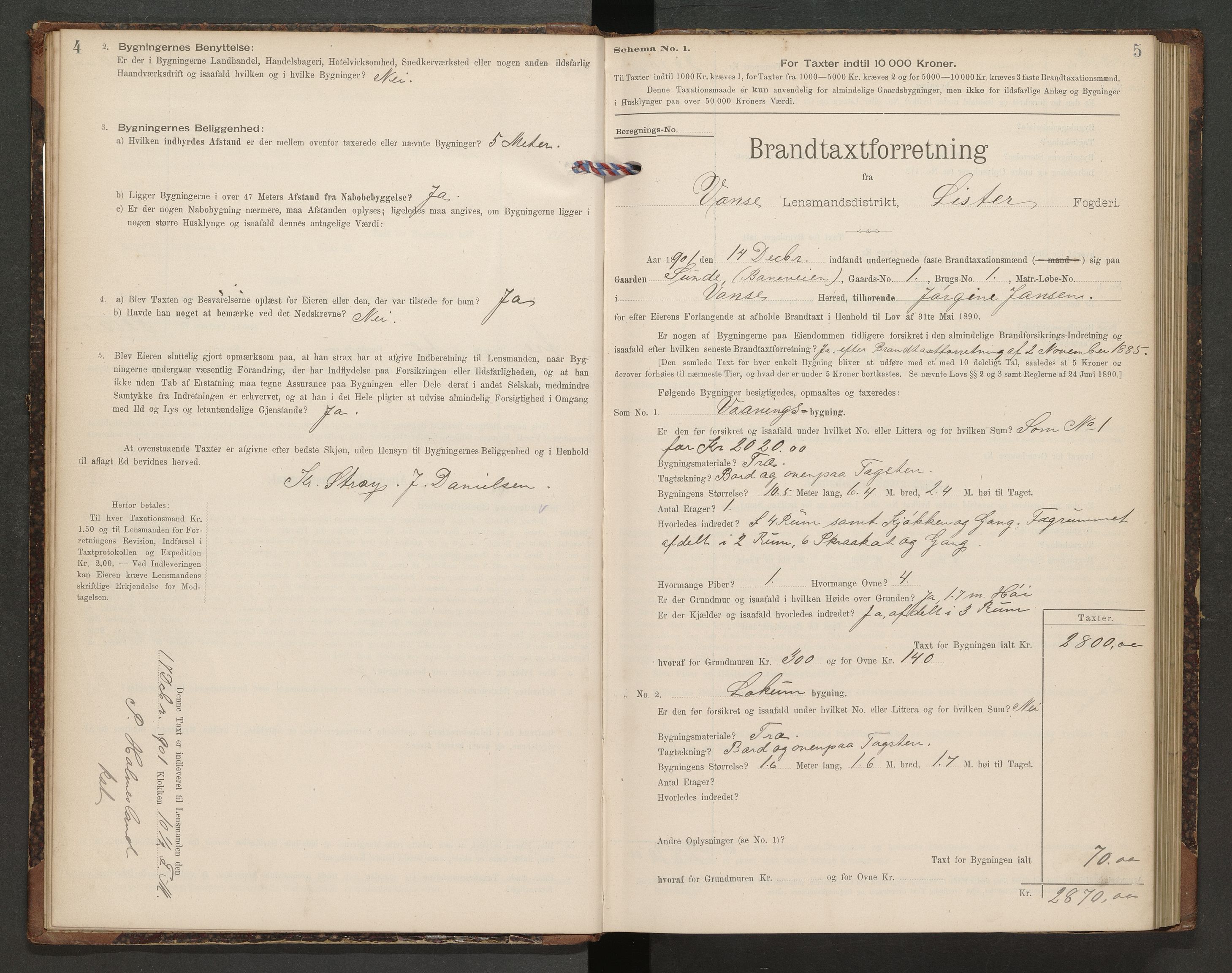 Norges Brannkasse Lista, AV/SAK-2241-0035/F/Fa/L0006: Branntakstprotokoll nr. 6 med gårdsnavnregister, 1901-1904
