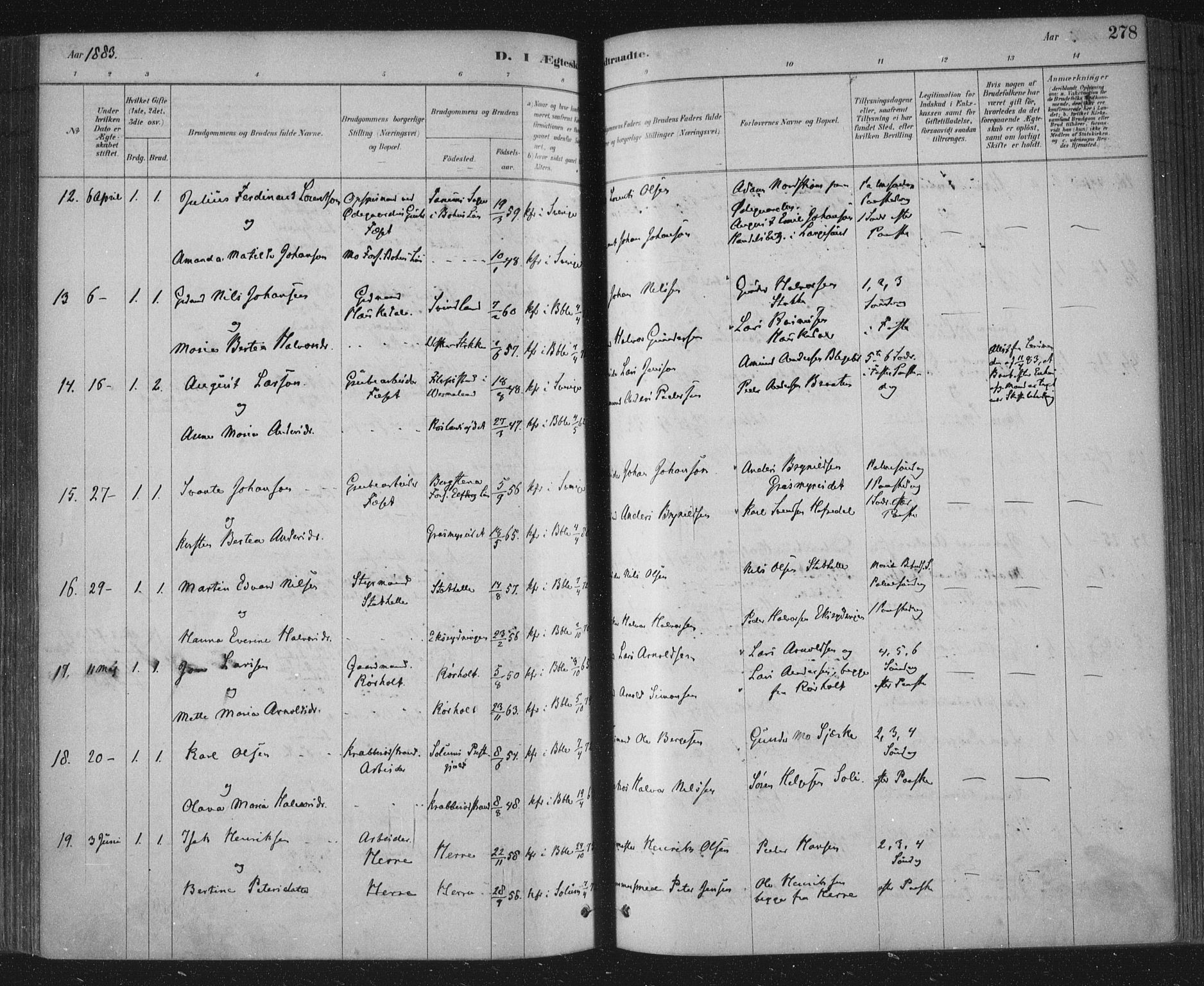 Bamble kirkebøker, AV/SAKO-A-253/F/Fa/L0007: Parish register (official) no. I 7, 1878-1888, p. 278