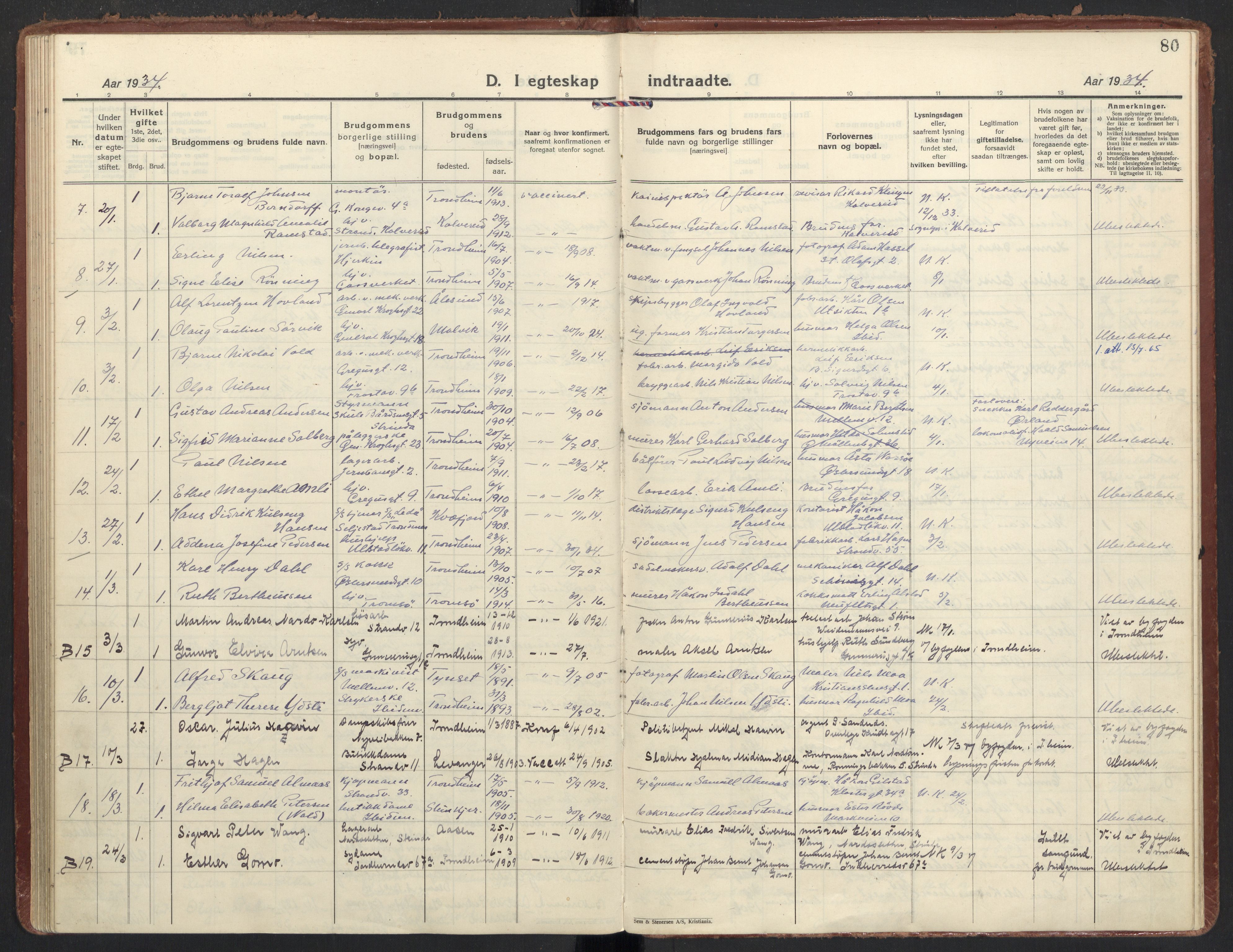 Ministerialprotokoller, klokkerbøker og fødselsregistre - Sør-Trøndelag, SAT/A-1456/605/L0249: Parish register (official) no. 605A11, 1925-1936, p. 80