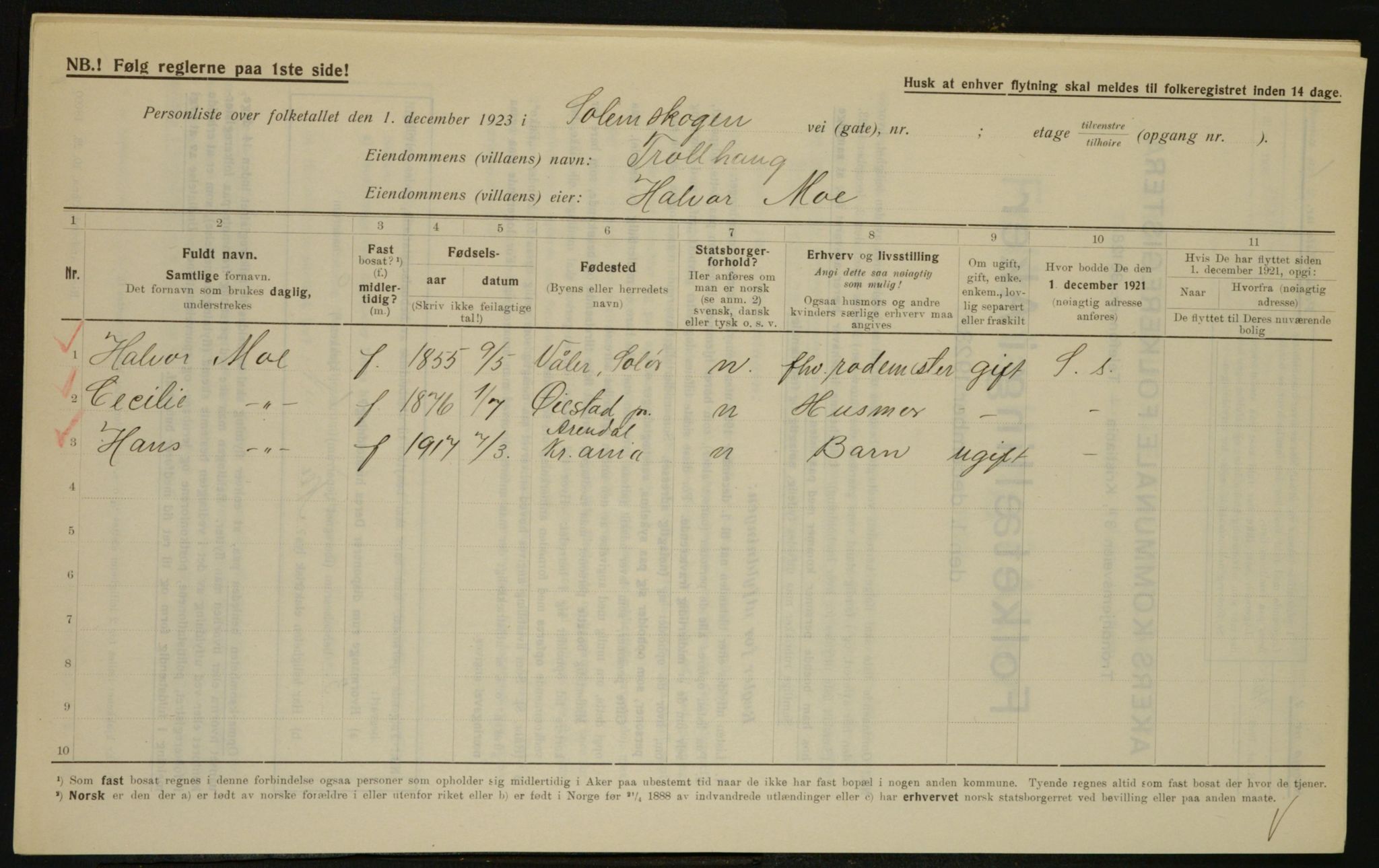 , Municipal Census 1923 for Aker, 1923, p. 31246